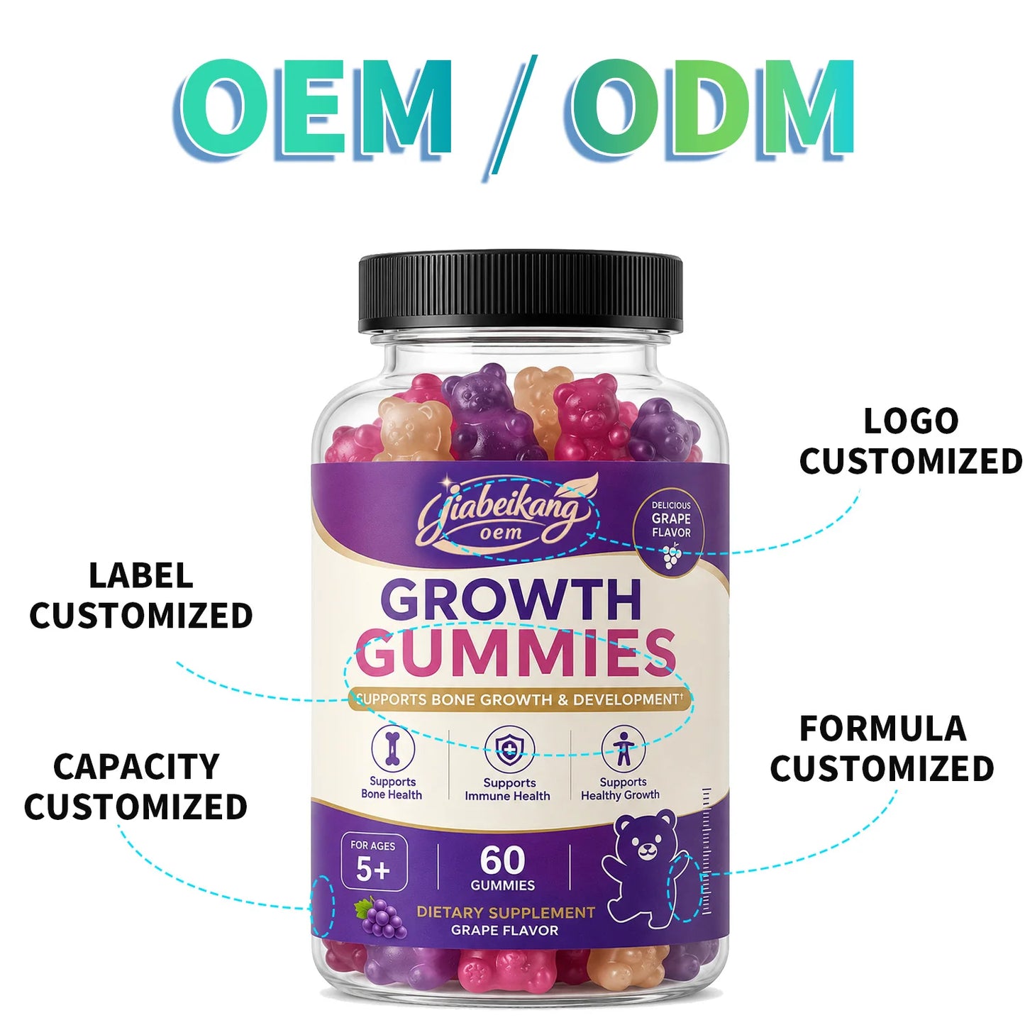 OEM Private Label Calcium Vitamin D K2 Gummies Grape Flavor Nutritional Supplement for Kids and Adults Custom Formula