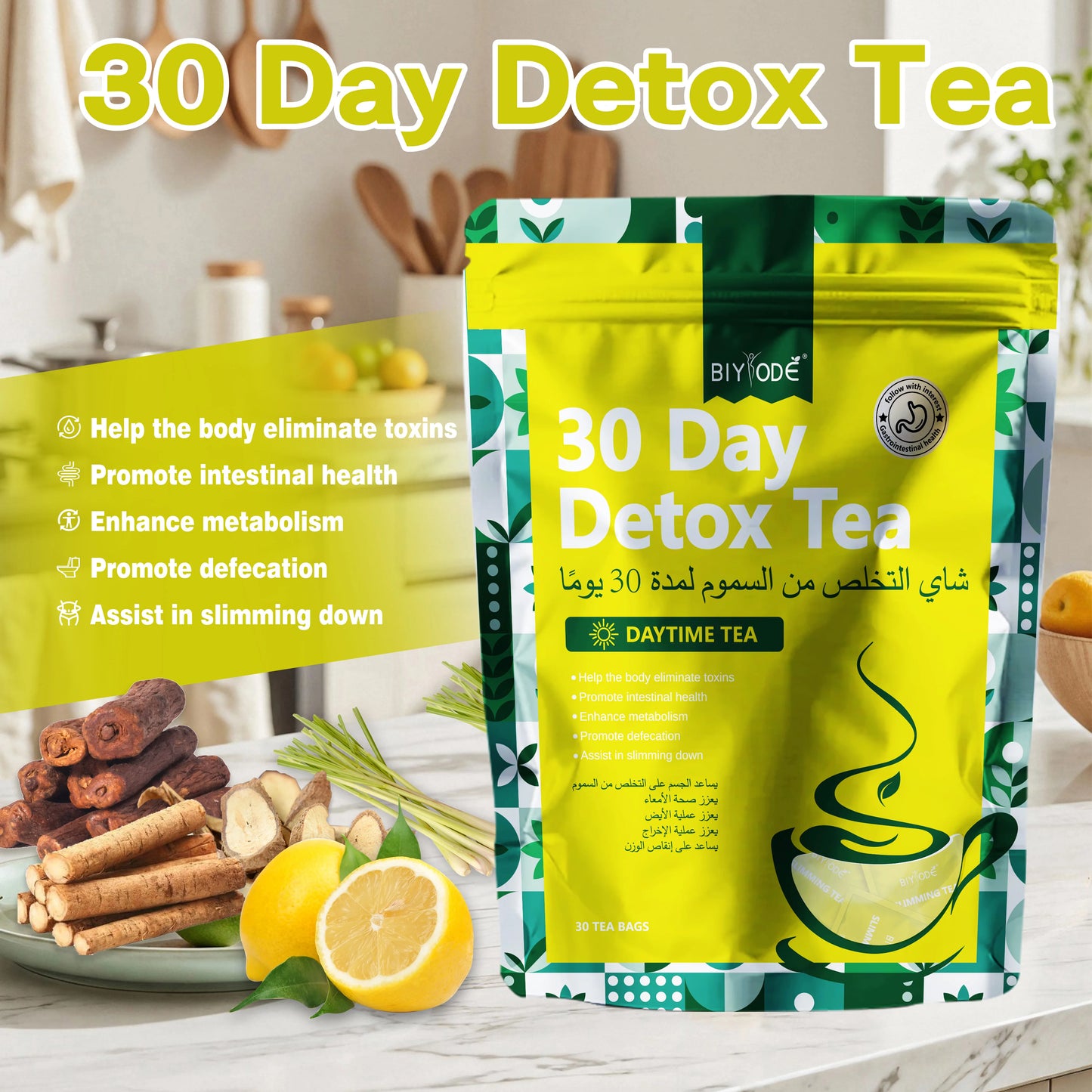 OEM ODM Custom Private Label Manufacturer Slim Tummy 30 Days Detox Tea Bag Herbal Supplements for Weight Control and Daily Cleanse