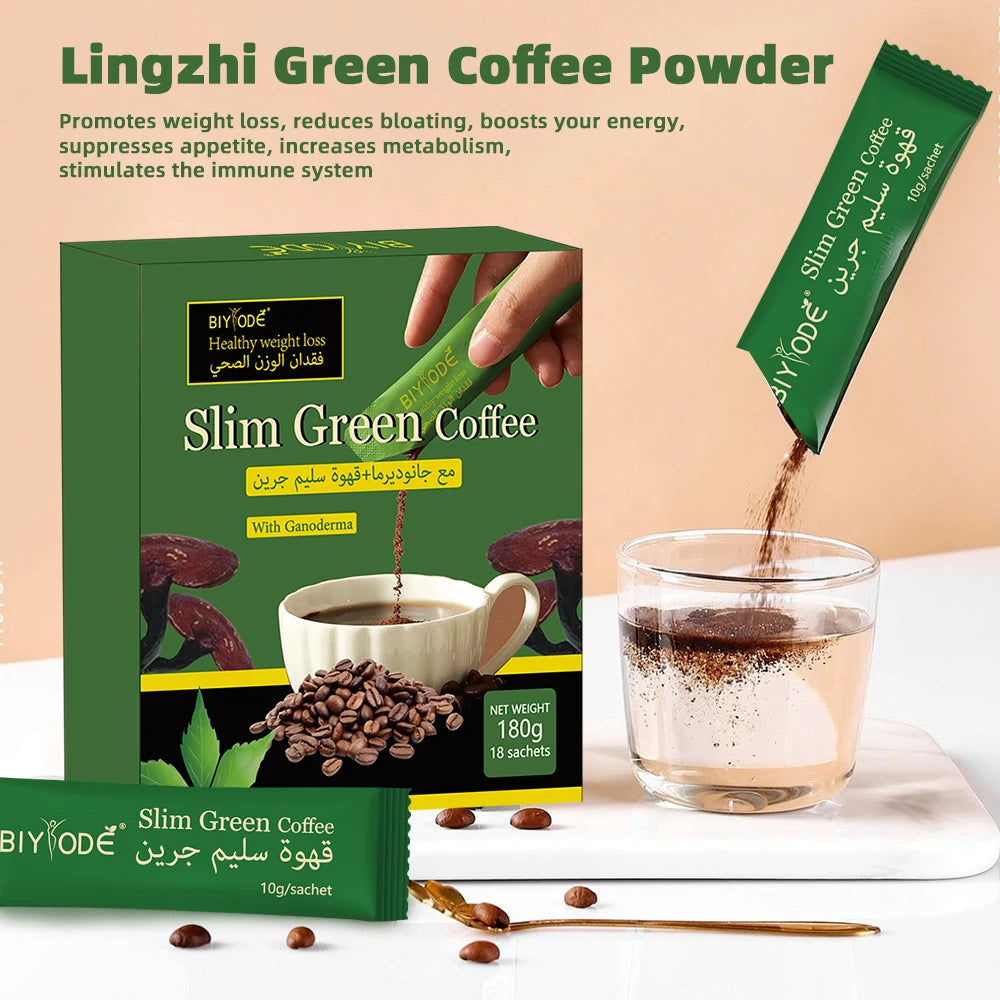 OEM ODM Custom Slim Green Coffee Lingzhi Ganoderma Herbal Coffee Powder Private Label Instant Coffee HALAL GMP Approved Detox Slimming Coffee Appetite Suppressant Energy Booster Fat Burning Coffee