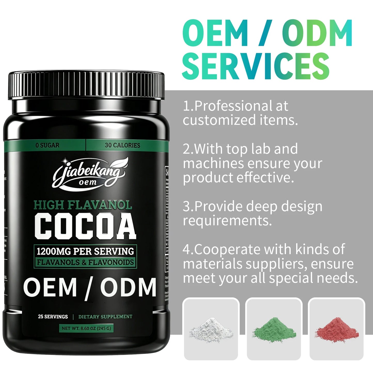 OEM Private Label High Flavanol Cocoa Powder with Epicatechin and Flavonoid Blend Sugar Free Daily Wellness Supplement