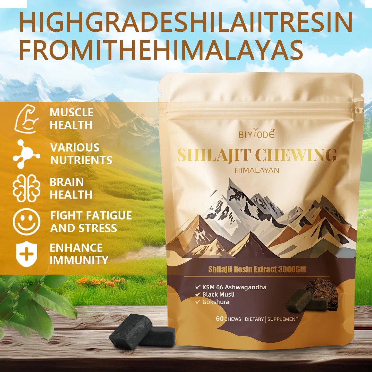 OEM ODM Shilajit Chewables 3000mg Natural Herbal Dietary Supplement Easy Daily Intake