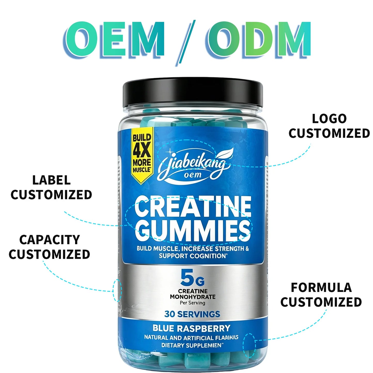 Custom Sugar Free Creatine Monohydrate Gummies 5g Per Serving Pectin Sports Nutrition Supplement OEM Manufacturer