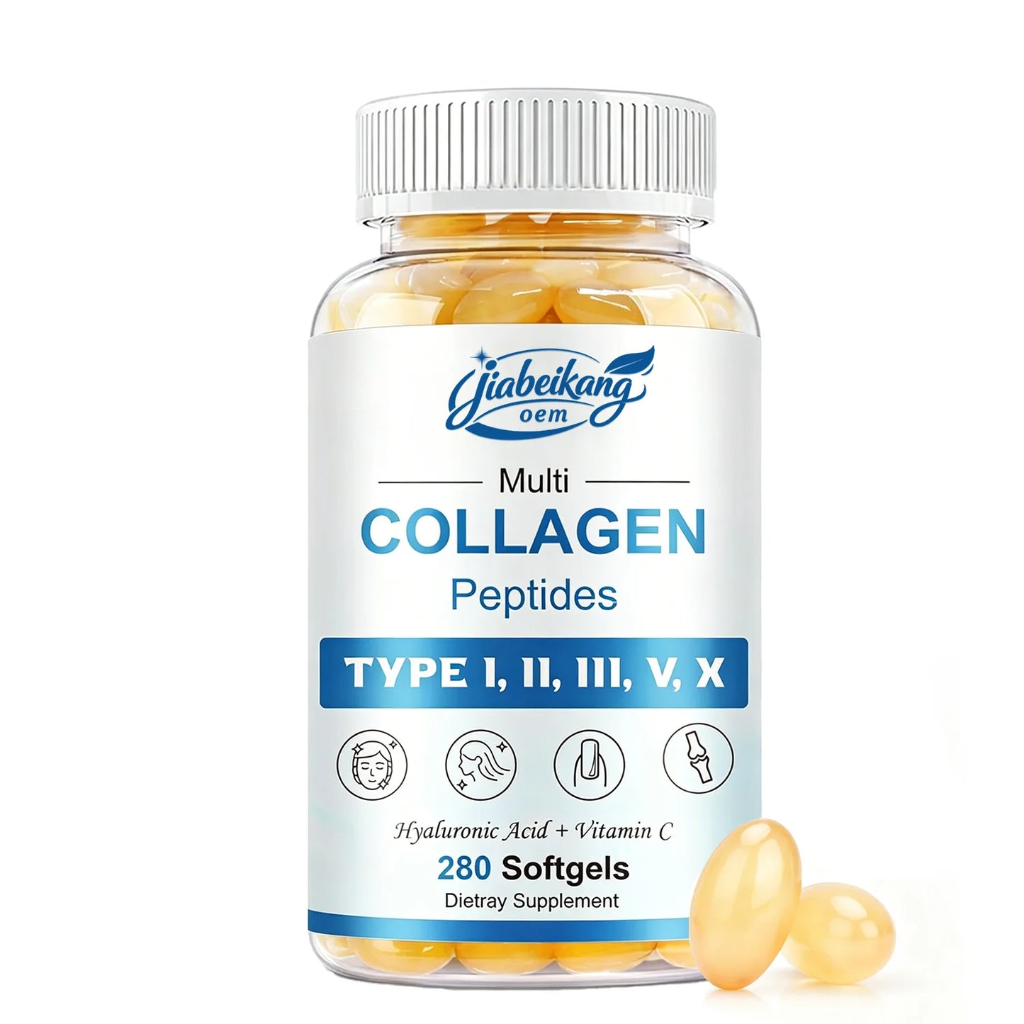 OEM Multi Collagen Peptides Softgels with Hyaluronic Acid Biotin and Vitamin C Daily Beauty Support Supplement