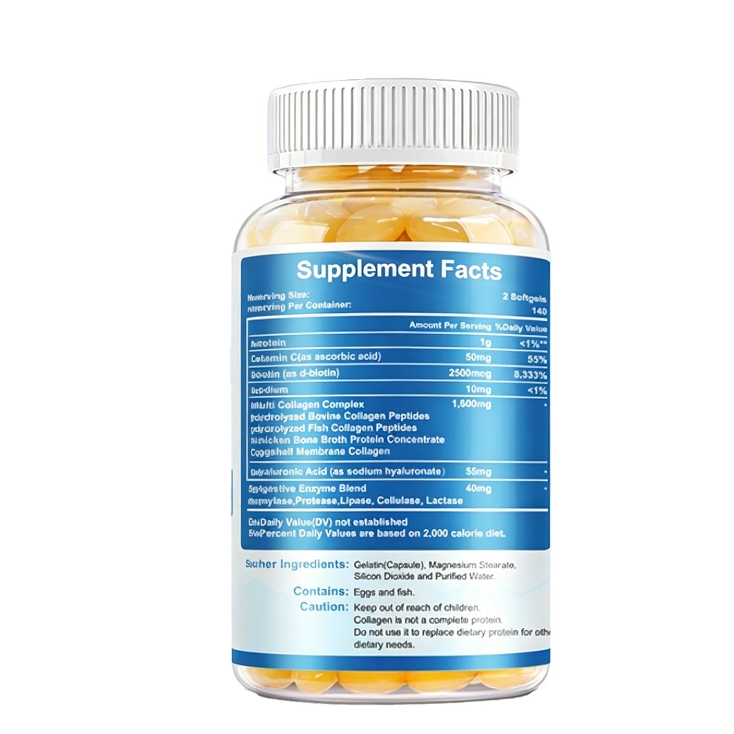 OEM Multi Collagen Peptides Softgels with Hyaluronic Acid Biotin and Vitamin C Daily Beauty Support Supplement