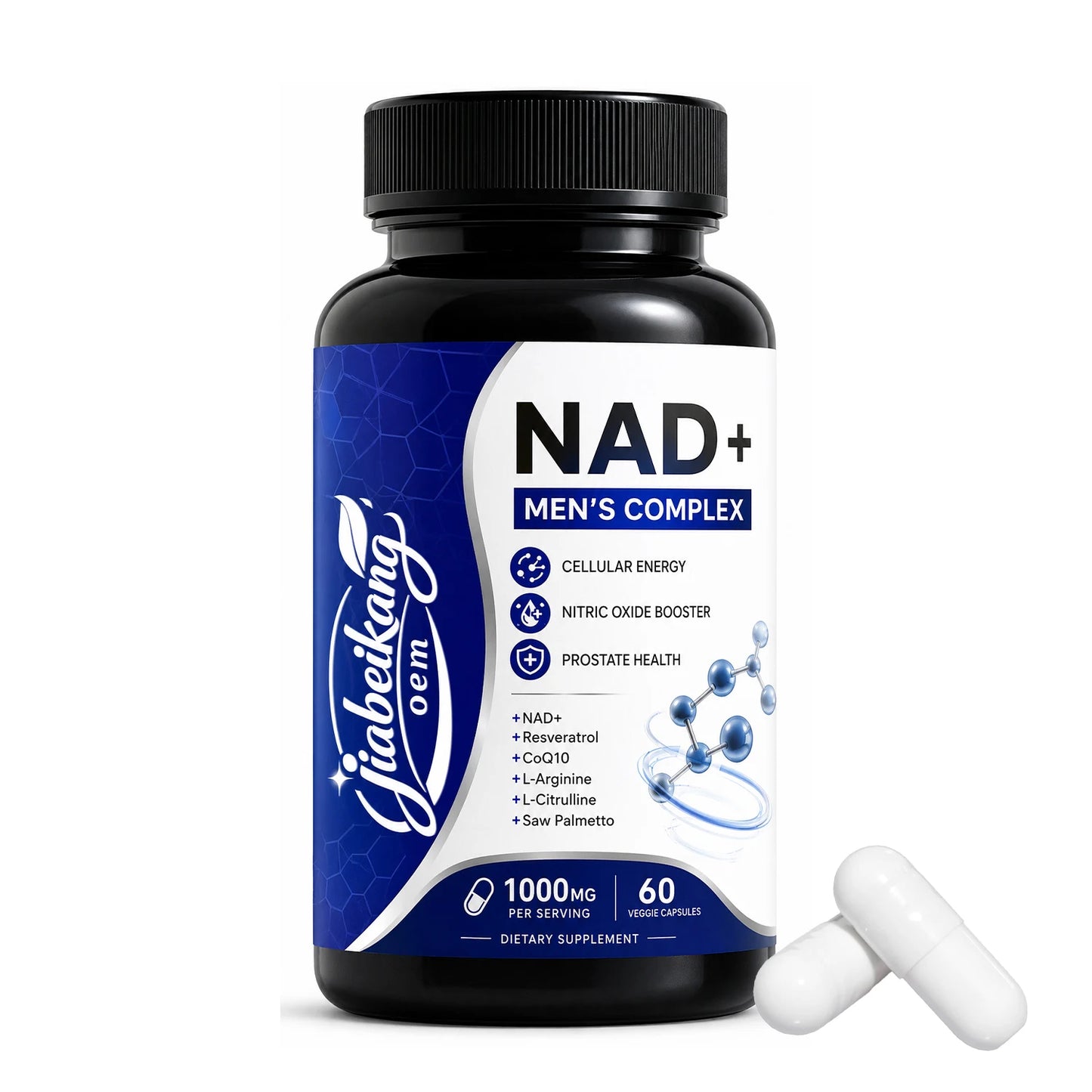 Custom Private Label Mens NAD Plus Precursor Capsules with Zinc Maca Root L Arginine Herbal Wellness Supplement Manufacturer