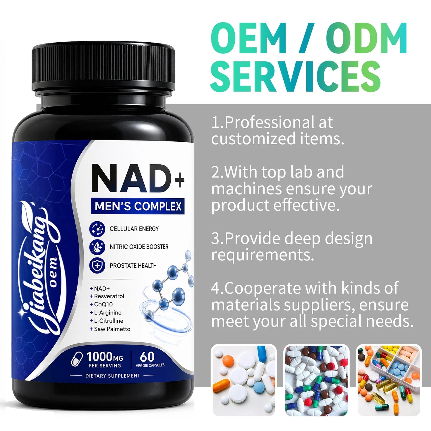 Custom Private Label Mens NAD Plus Precursor Capsules with Zinc Maca Root L Arginine Herbal Wellness Supplement Manufacturer
