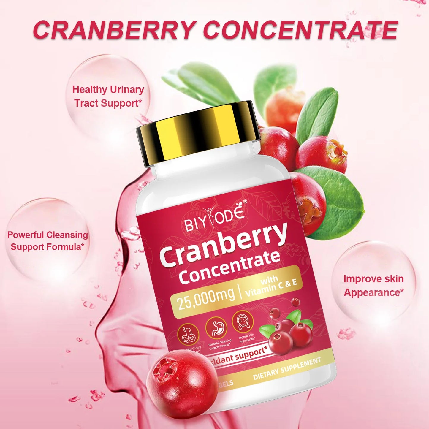 Cranberry Extract Softgels 25000mg Cranberry Concentrate Capsules Vitamins Nutritional Supplements Private Label