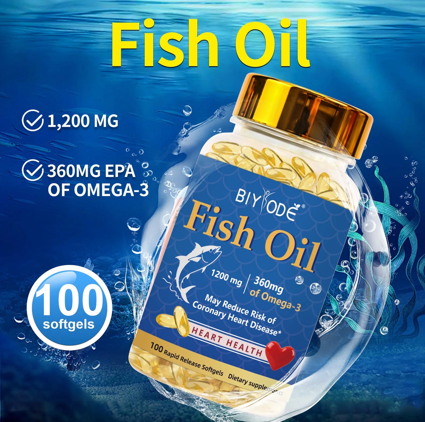 Omega 3 Fish Oil Capsules 1200mg EPA DHA Family Daily Nutritional Support Softgels