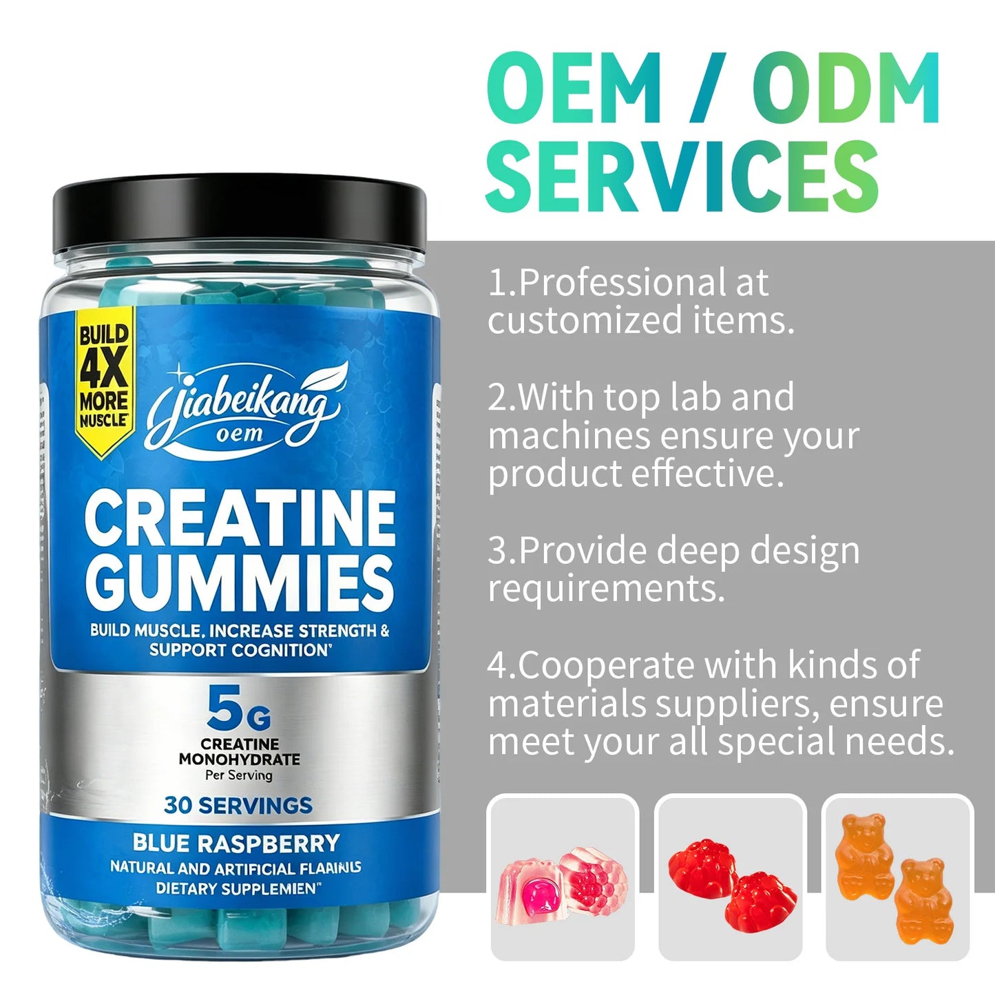 Custom Sugar Free Creatine Monohydrate Gummies 5g Per Serving Pectin Sports Nutrition Supplement OEM Manufacturer