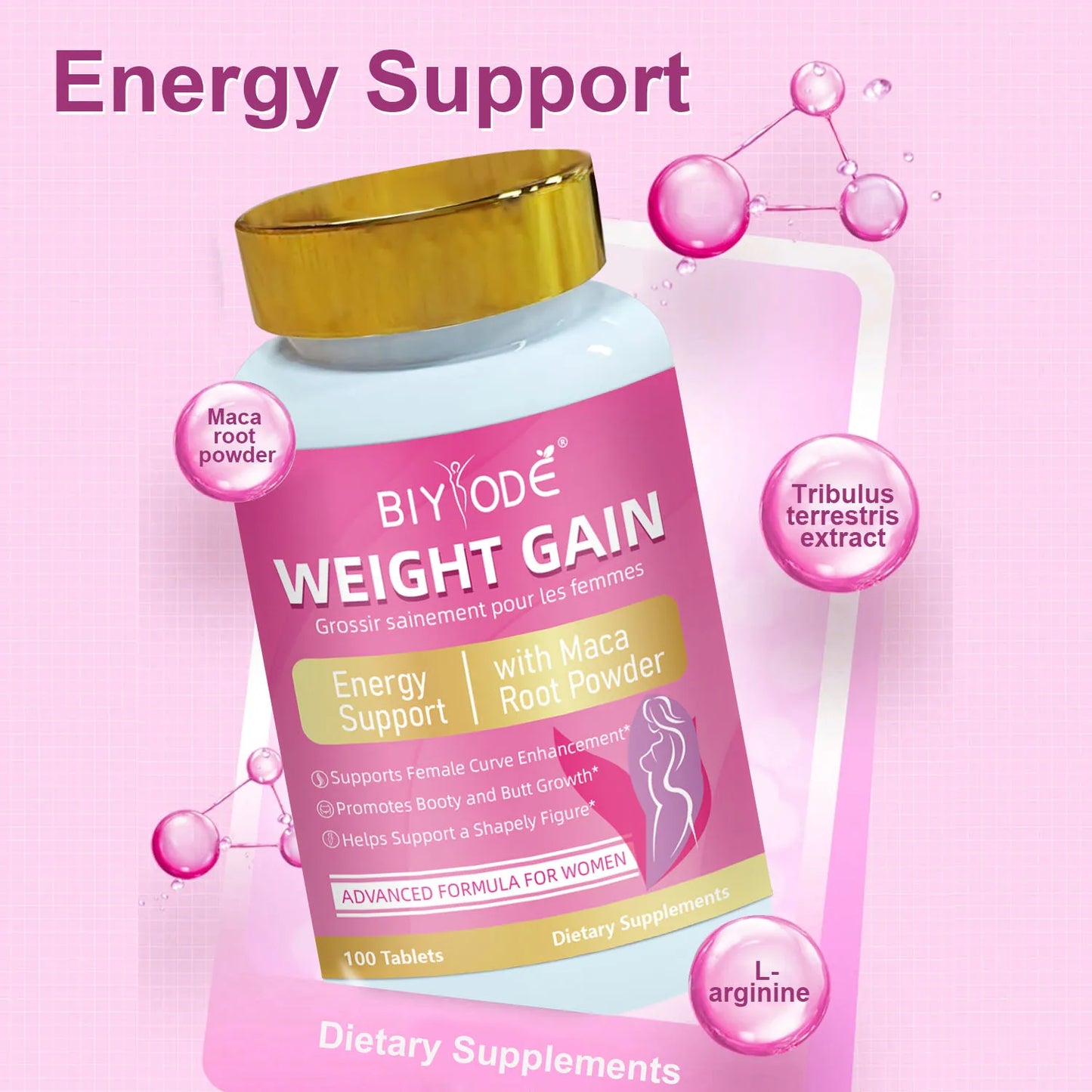 ODM OEM Custom Formula Women Weight Gain Tablets, Herbal Maca Supplement for Female Body Shaping Support