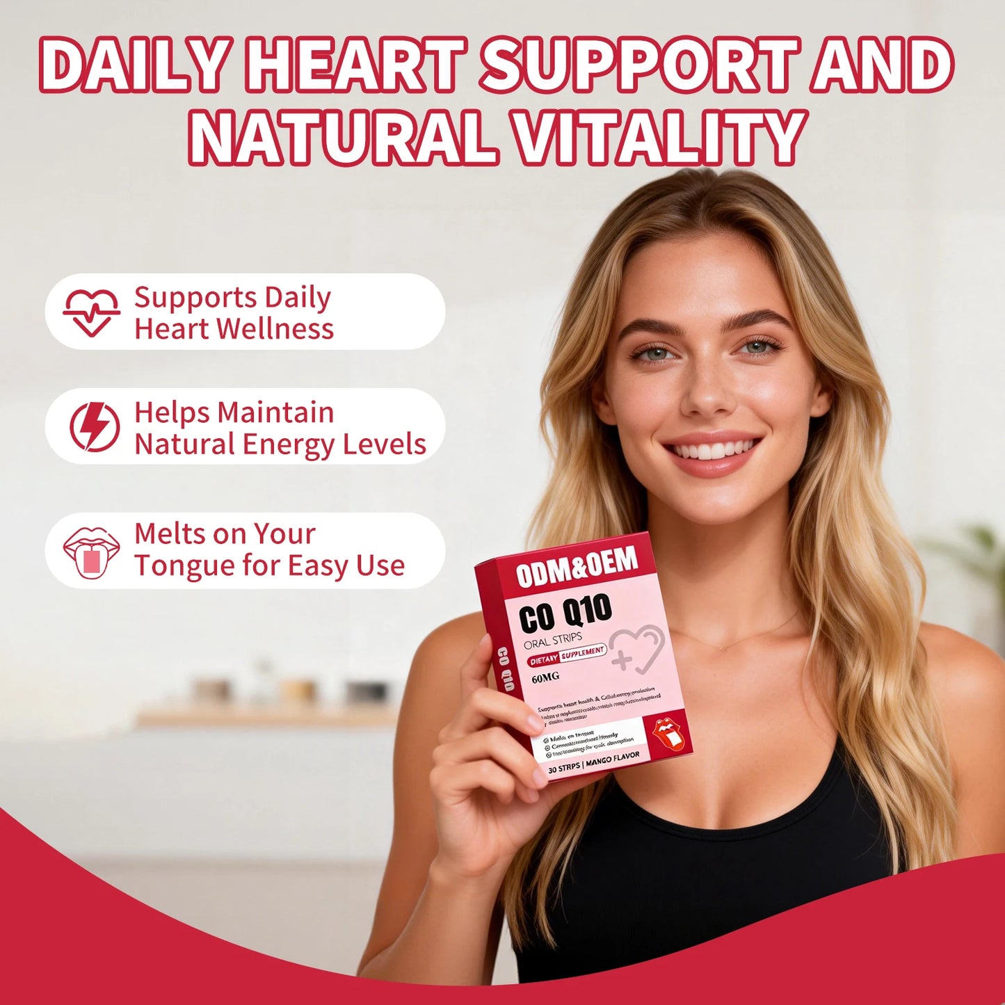 Private Label CoQ10 Oral Strips Easy To Take Instant Melt High Absorption Cardiovascular Wellness Support
