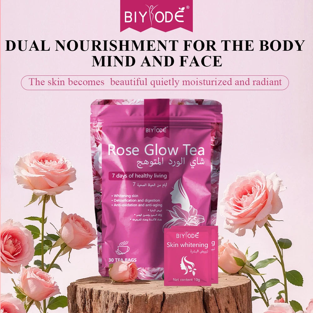 Custom Rose Glow Tea Bag Herbal Supplement OEM ODM Factory Manufacturer Wholesale with Rose Glow Herbal Ingredients Chrysanthemum Antioxidant Detox Support Skin Radiance Glow