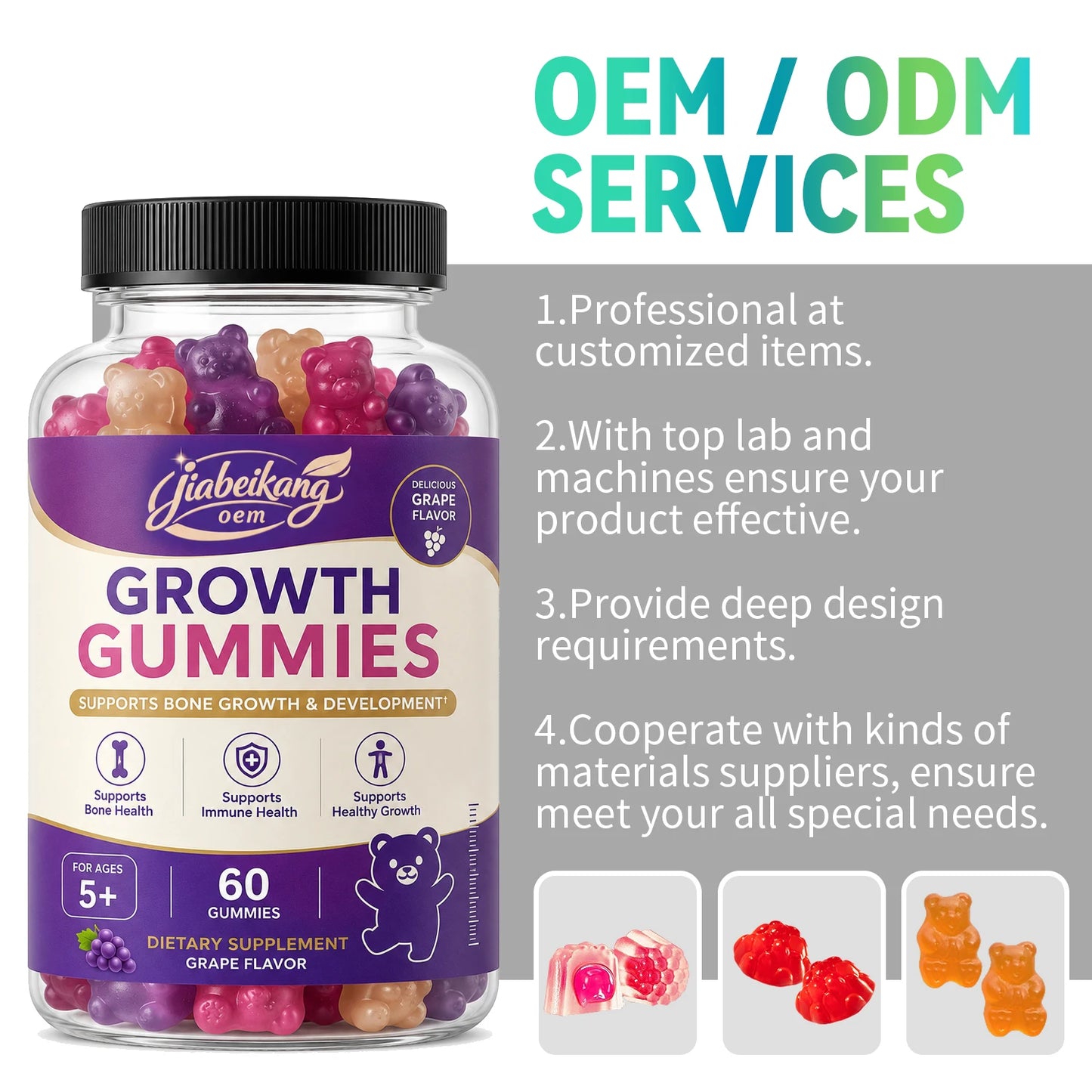 OEM Private Label Calcium Vitamin D K2 Gummies Grape Flavor Nutritional Supplement for Kids and Adults Custom Formula