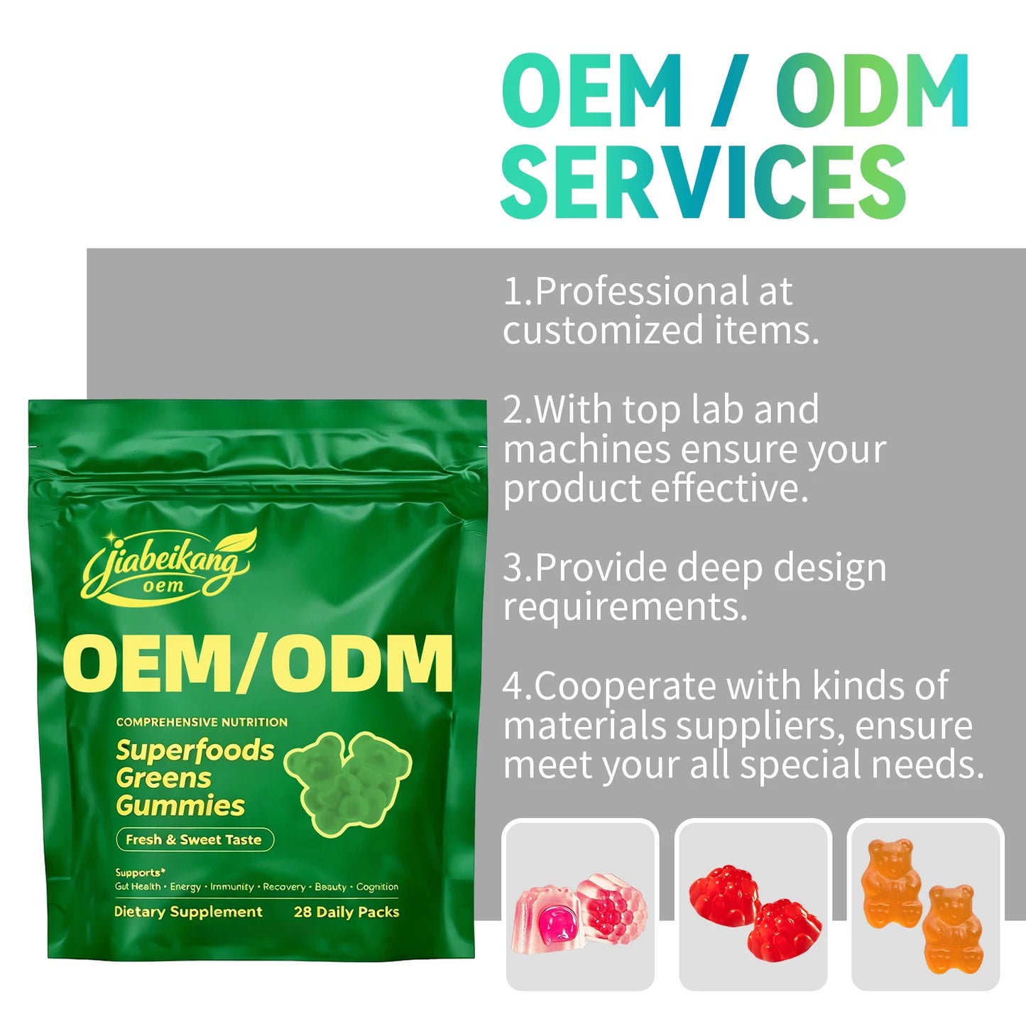 Custom Private Label Super Greens Gummies Vegan Whole Food Multivitamin Supplement with Prebiotic Fiber