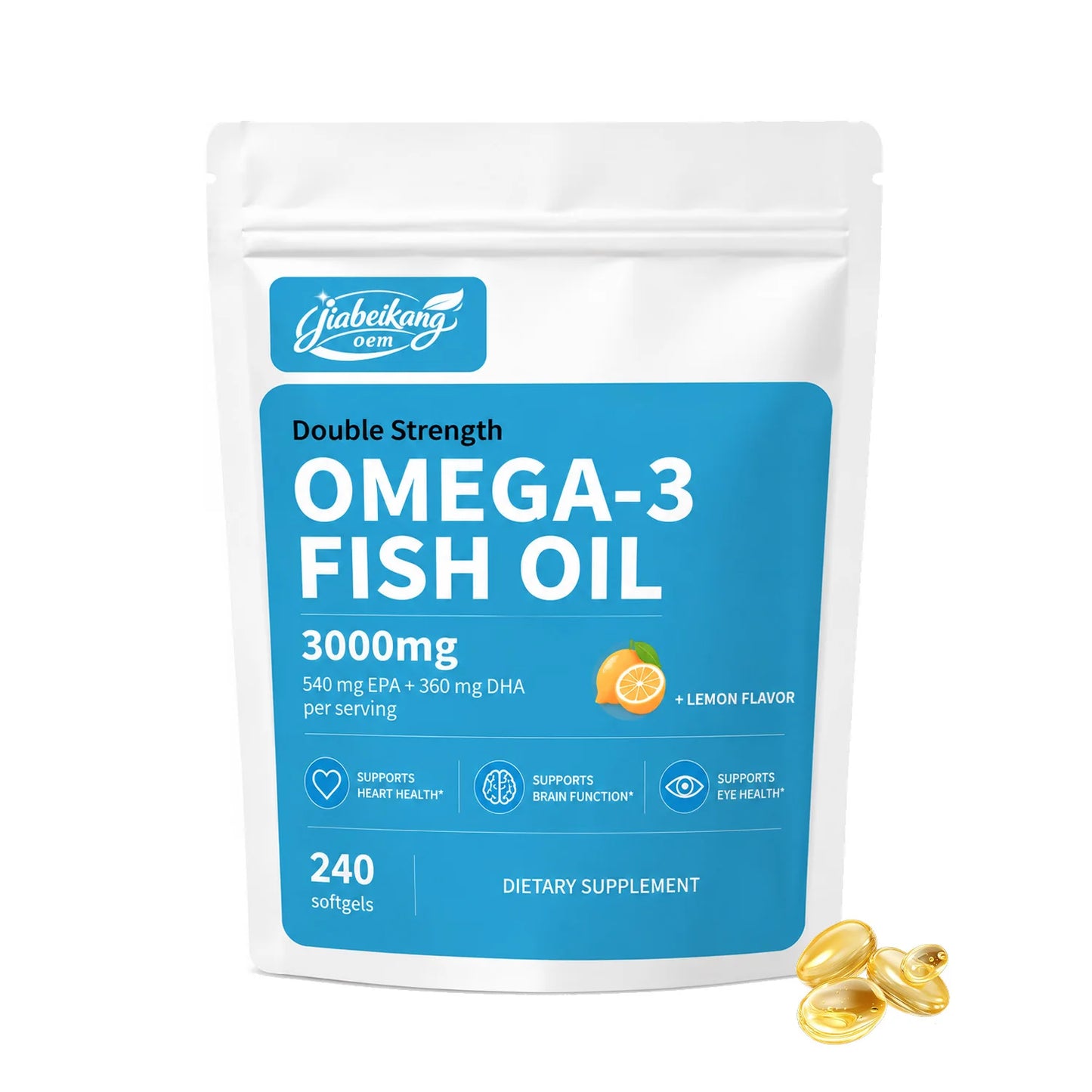 Private Label Wild Caught Deep Sea Omega 3 Fish Oil Softgels 3000mg Lemon Flavored Burpless Formula OEM Manufacturer
