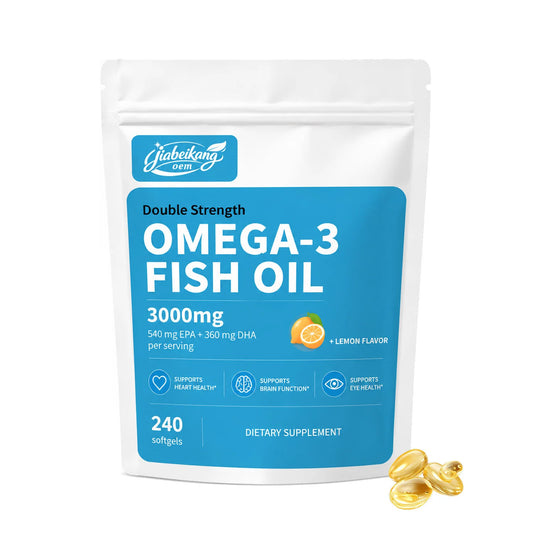 Private Label Wild Caught Deep Sea Omega 3 Fish Oil Softgels 3000mg Lemon Flavored Burpless Formula OEM Manufacturer