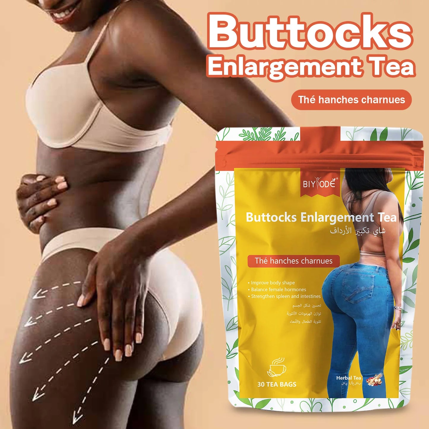 OEM ODM Private Label Herbal Supplement Buttocks Enlargement Tea Bag Hip Up Body Shaping Tea Butt Enhancement Fenugreek Maca Root NSF HALAL GMP COA Bulk Factory Supply