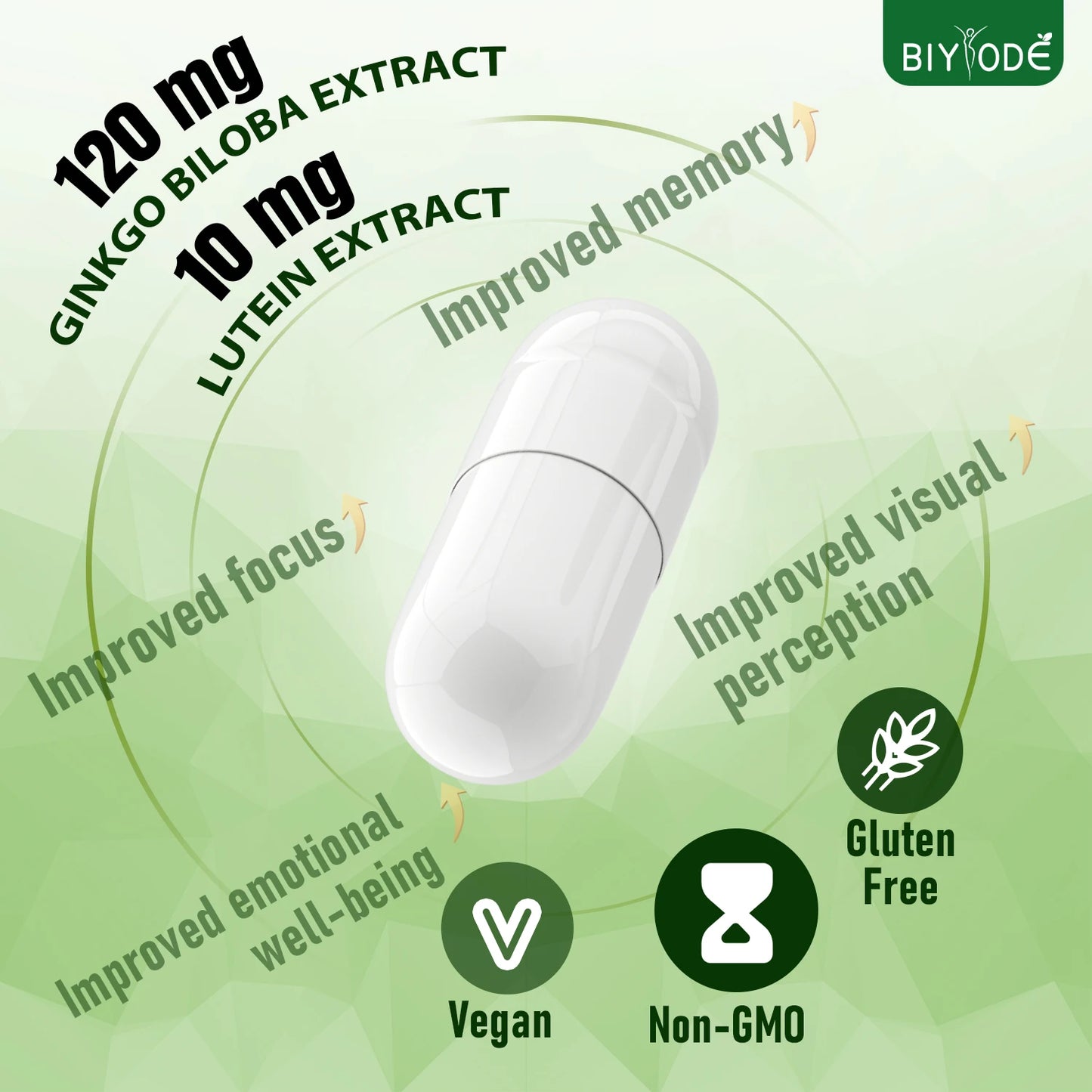 OEM Private Label Ginkgo Biloba Lutein Capsules 6 in 1 Herbal Blend Brain Eye Support Vegan Supplement