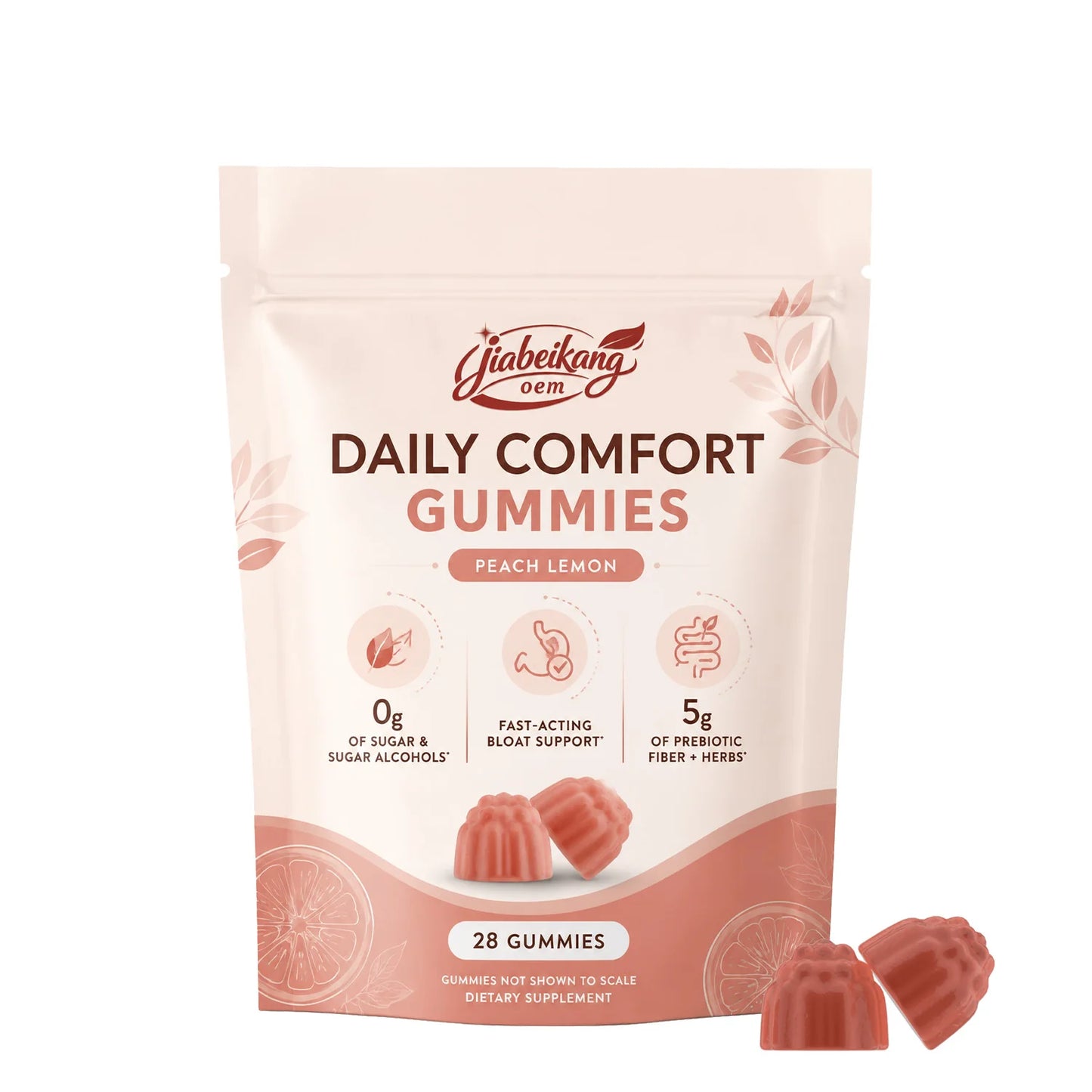 OEM Private Label Daily Comfort Gummies with Ginger Lemon Balm Prebiotic Fiber Postbiotic Digestive Wellness Support