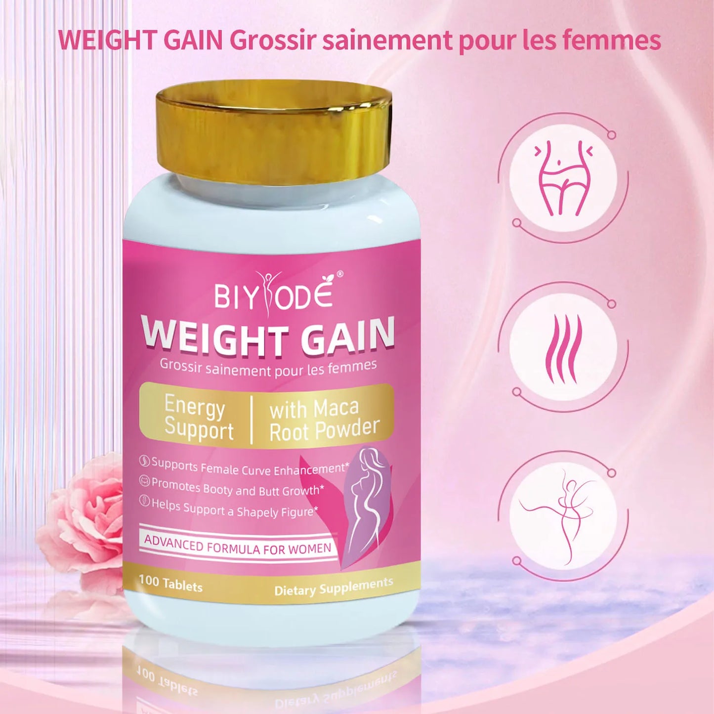 ODM OEM Custom Formula Women Weight Gain Tablets, Herbal Maca Supplement for Female Body Shaping Support