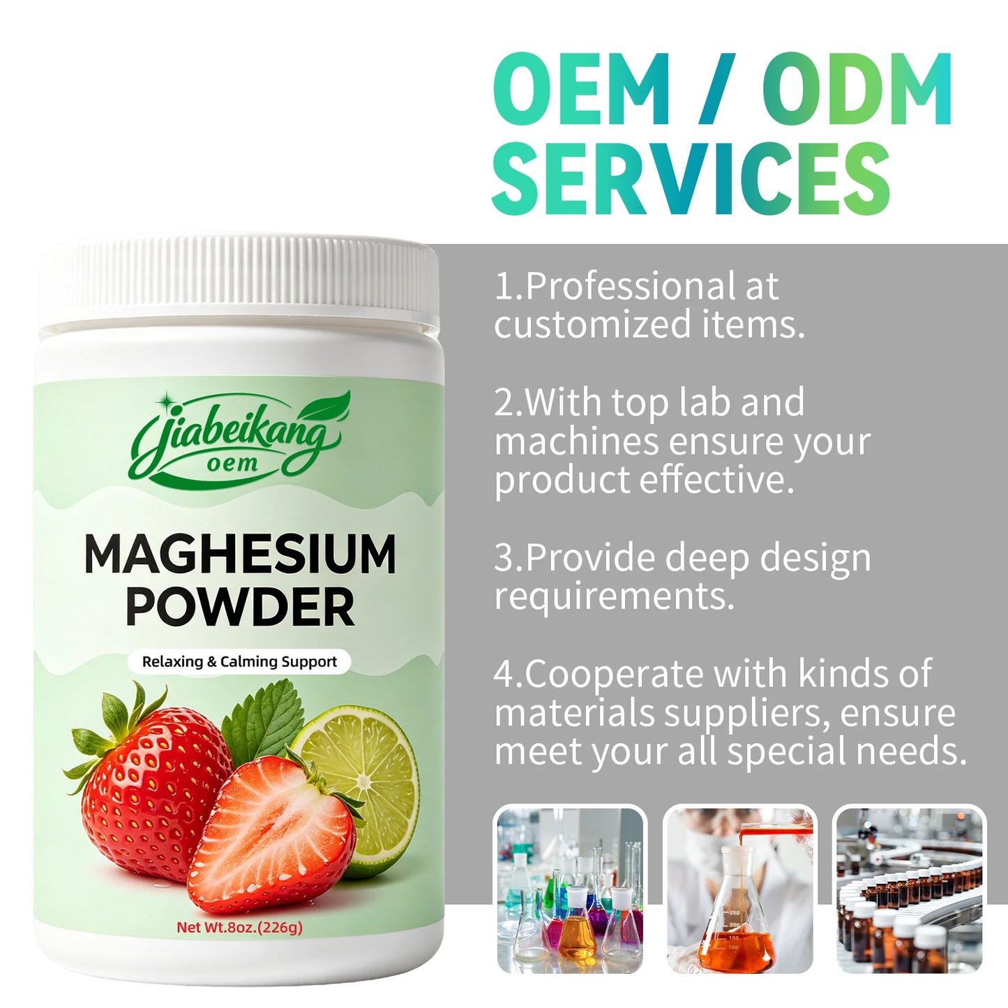 OEM Private Label Magnesium Citrate Drink Powder High Absorption 450mg Magnesium Strawberry Lime Wellness Formula