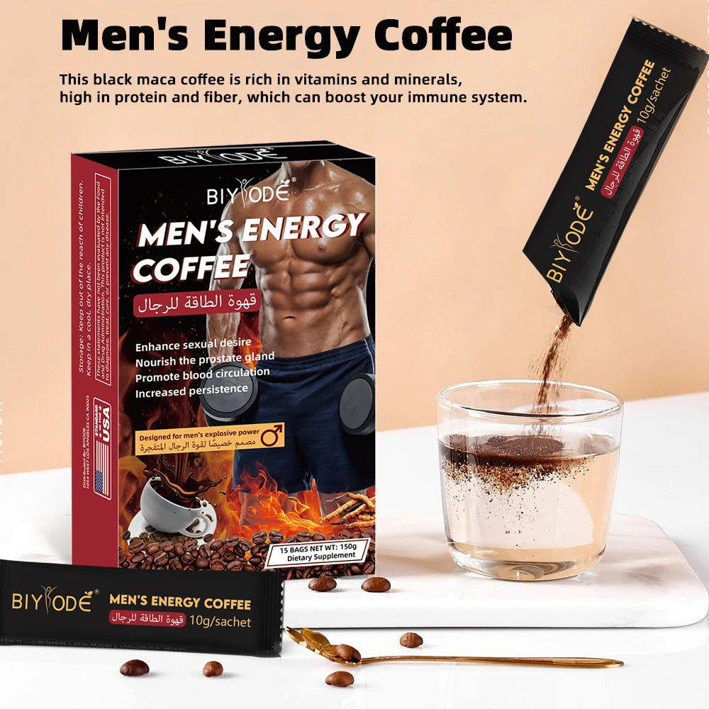 Wholesale OEM ODM Private Label Custom Men’s Energy Coffee Male Enhancement Energy Boost Herbal Drink Male Vitality Stamina Male Performance Immune Support Strength Endurance