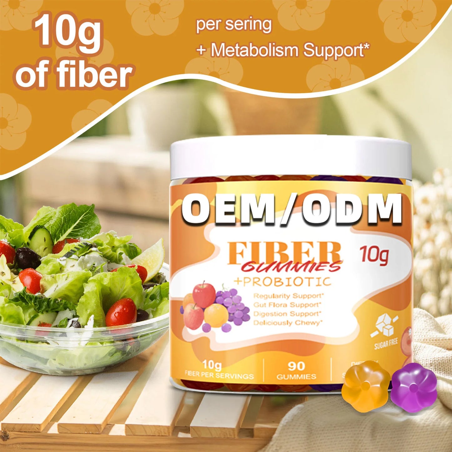Fiber Gummies Prebiotic Probiotic Support Sugar Free OEM ODM Private Label Factory Wholesale