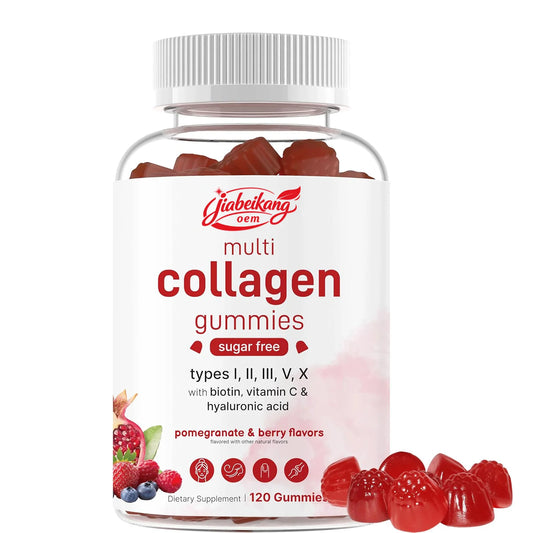 OEM 8 in 1 Multi Collagen Gummies with Hyaluronic Acid Biotin and Vitamin C Pomegranate Berry Flavor