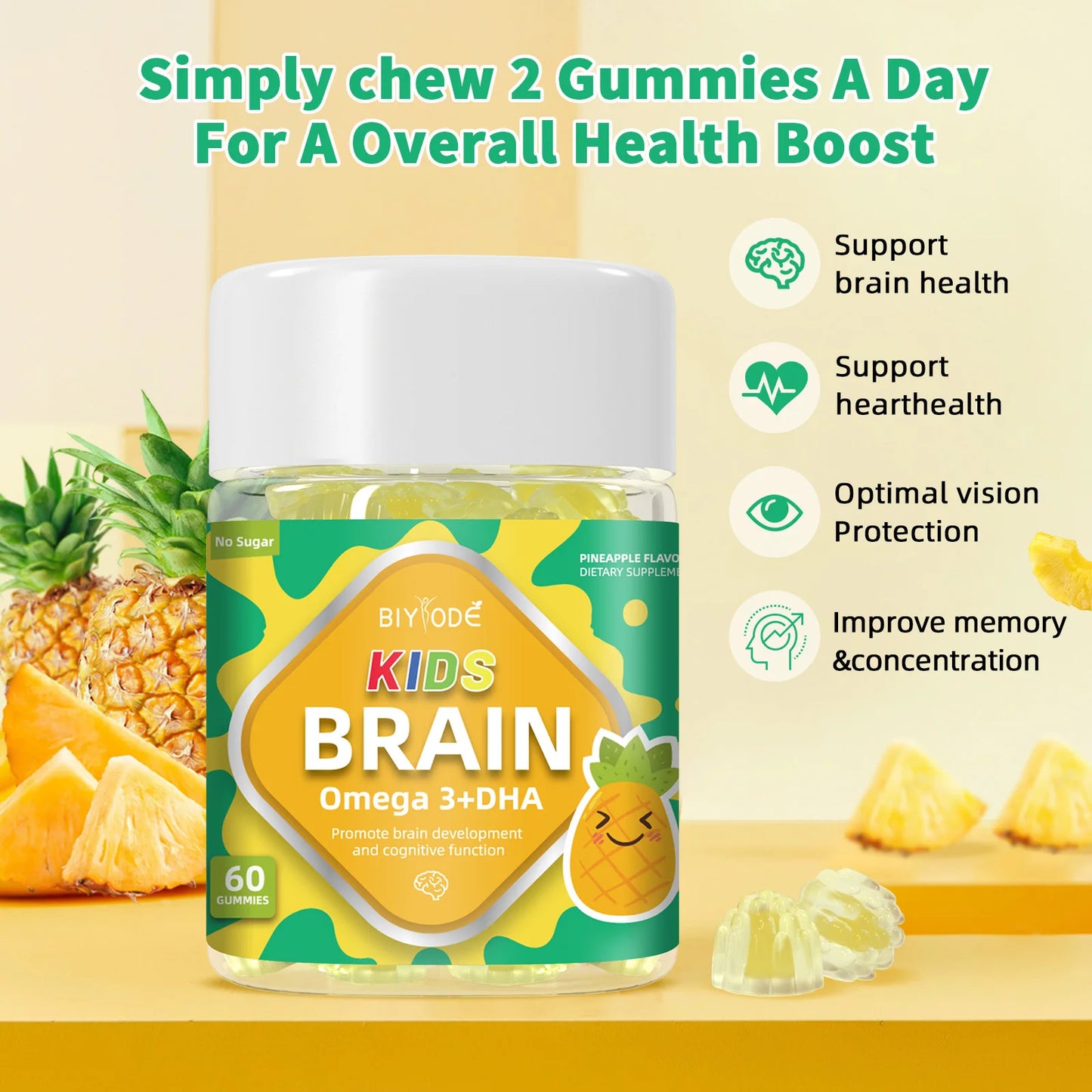 Biyode OEM Custom Children Healthcare Suppplements Kids Brain Health Omega 369 DHA Gummies