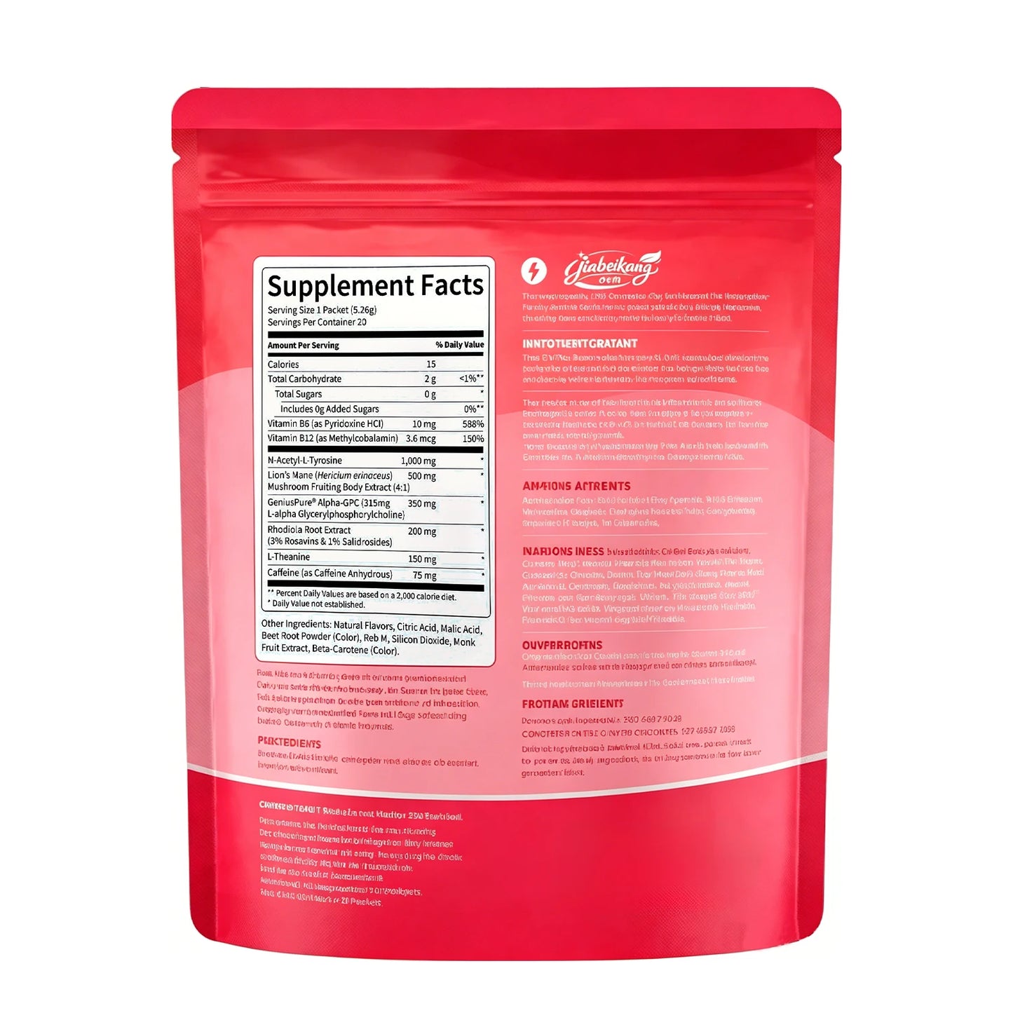 OEM Private Label Focus Support Drink Powder Stick Packs with Alpha GPC Lion's Mane L Theanine Energy Blend