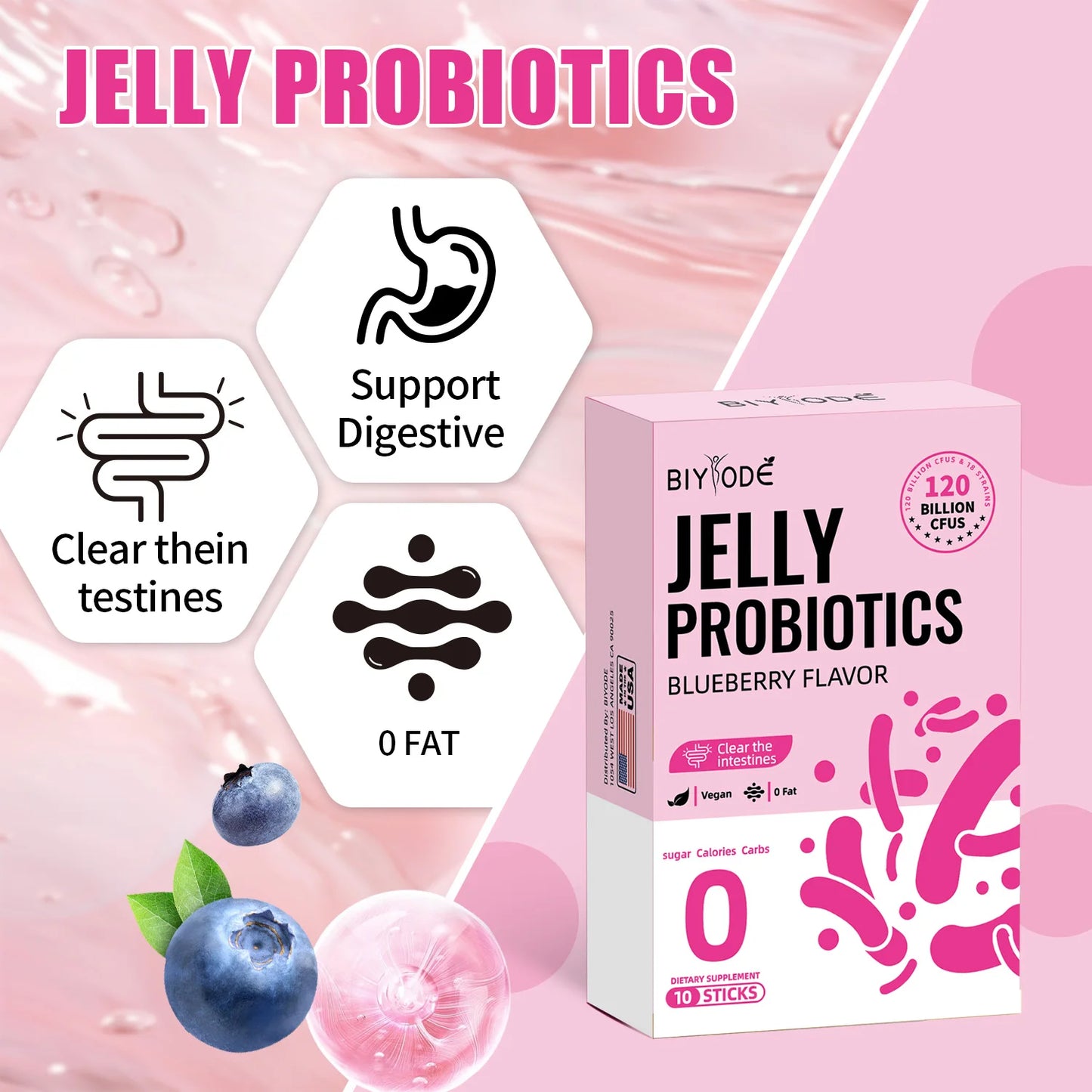 Private Label Probiotic Jelly Blueberry Flavor 120B CFU Gut Support Jelly