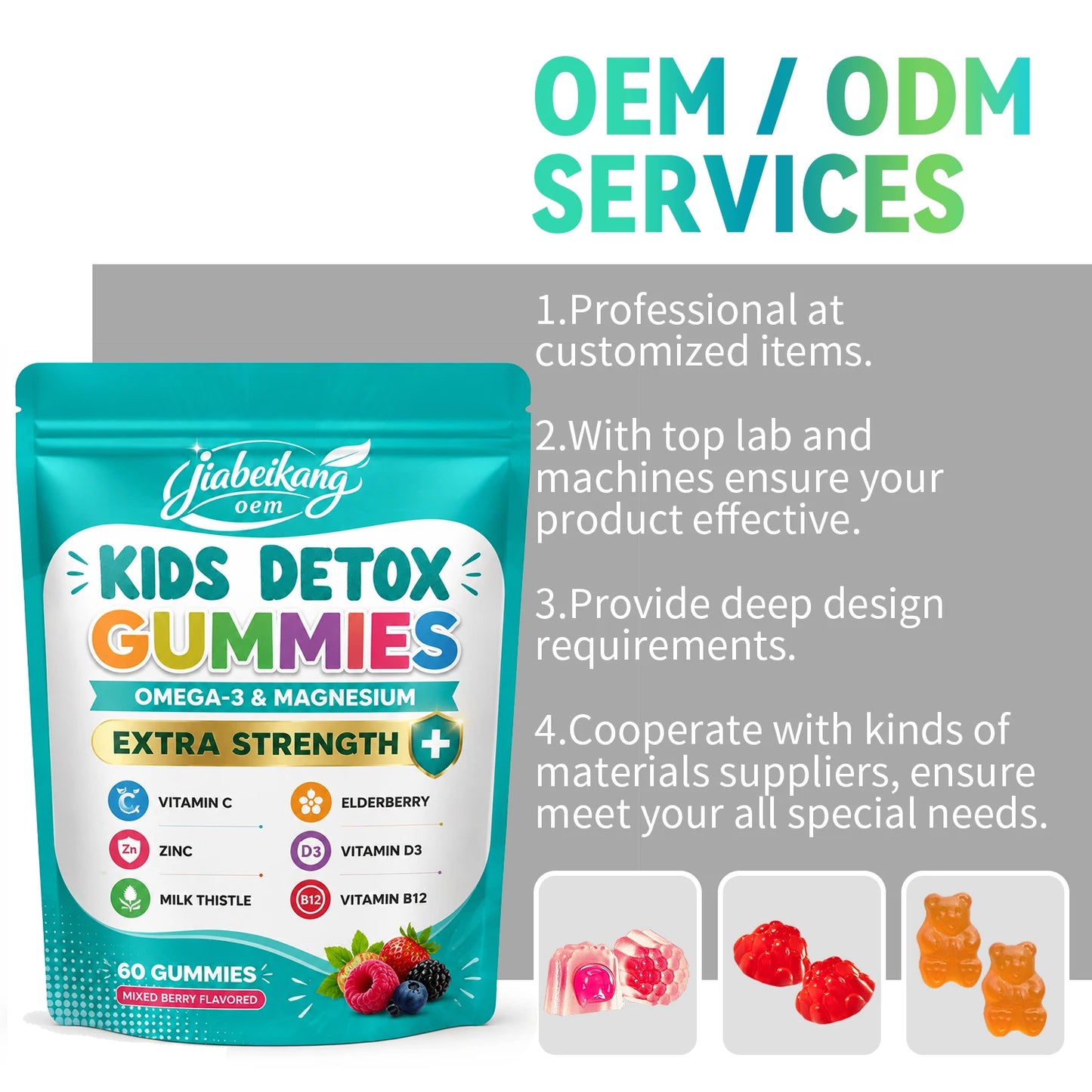 OEM Private Label Kids Nutritional Gummies Vitamin D3 B12 Magnesium Zinc Omega 3 Sugar Free Daily Wellness Supplement