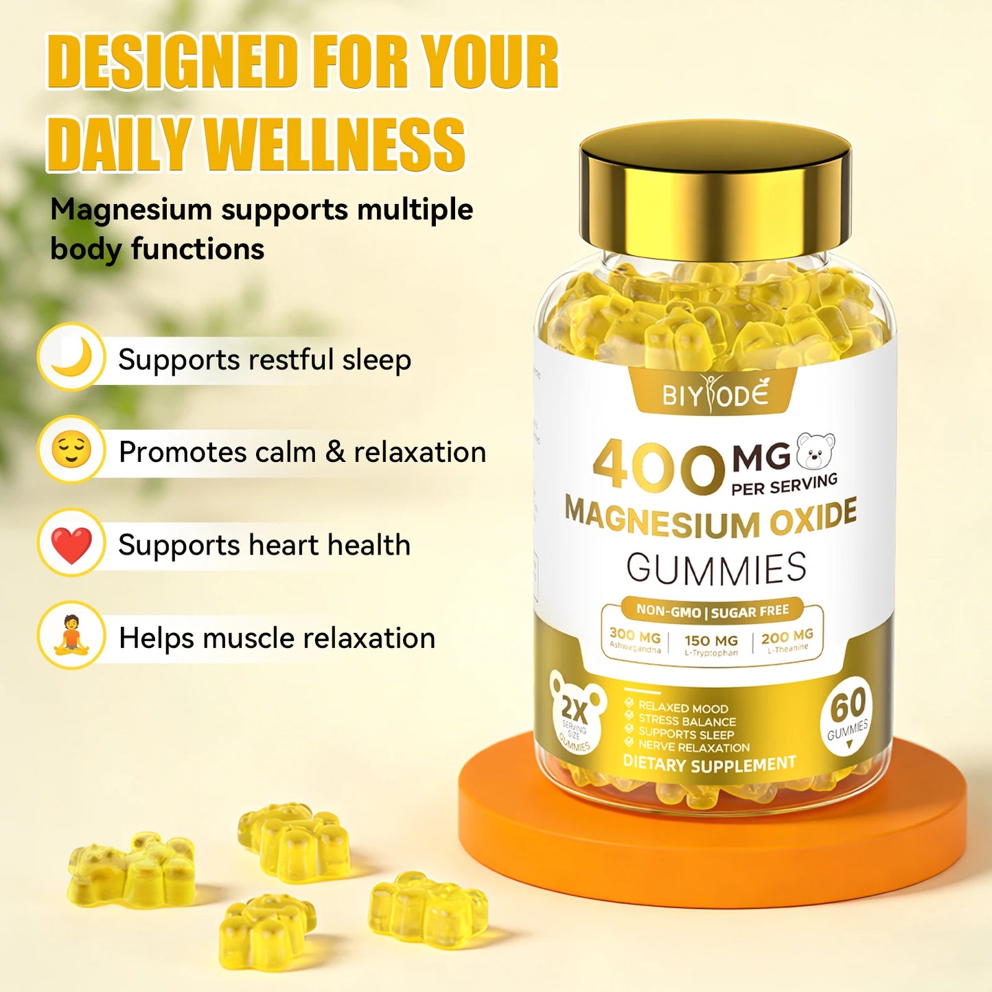Wholesale Private Label Magnesium Gummies 400mg Calm Support Daily Balance Vegan Supplement