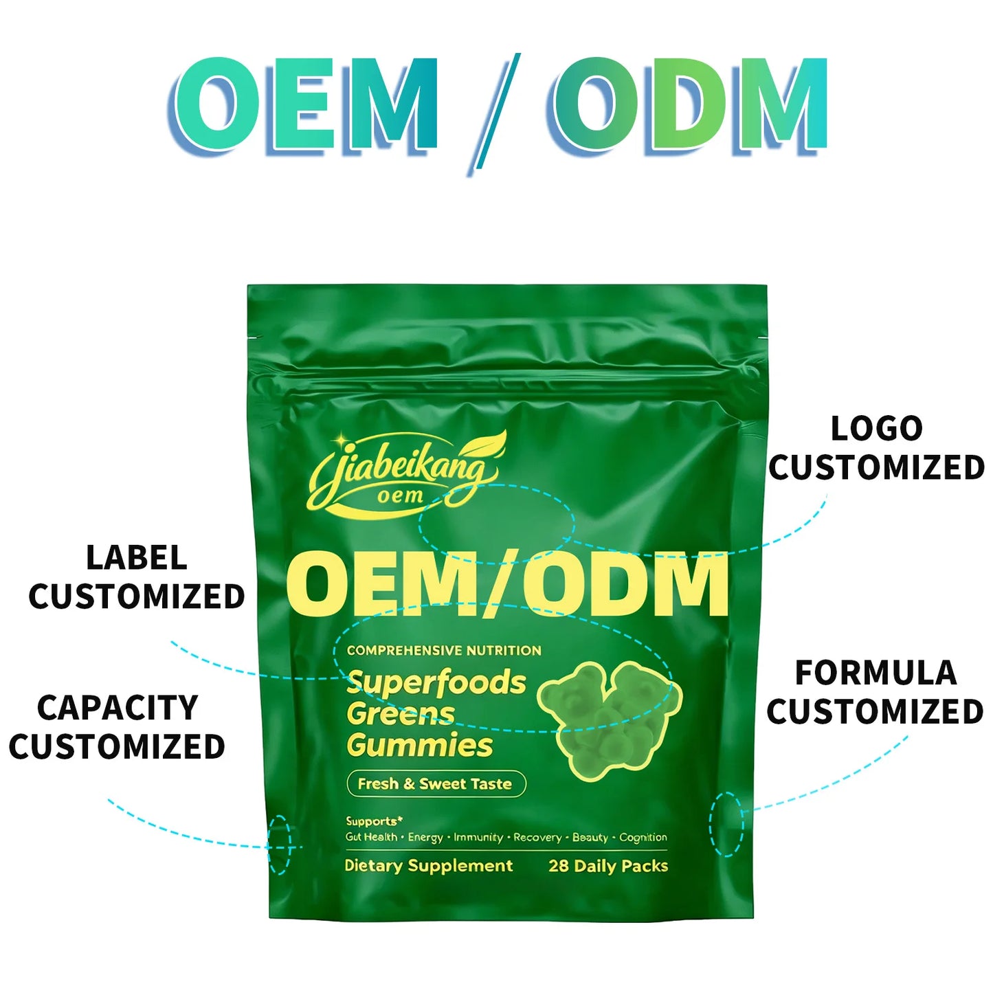 Custom Private Label Super Greens Gummies Vegan Whole Food Multivitamin Supplement with Prebiotic Fiber
