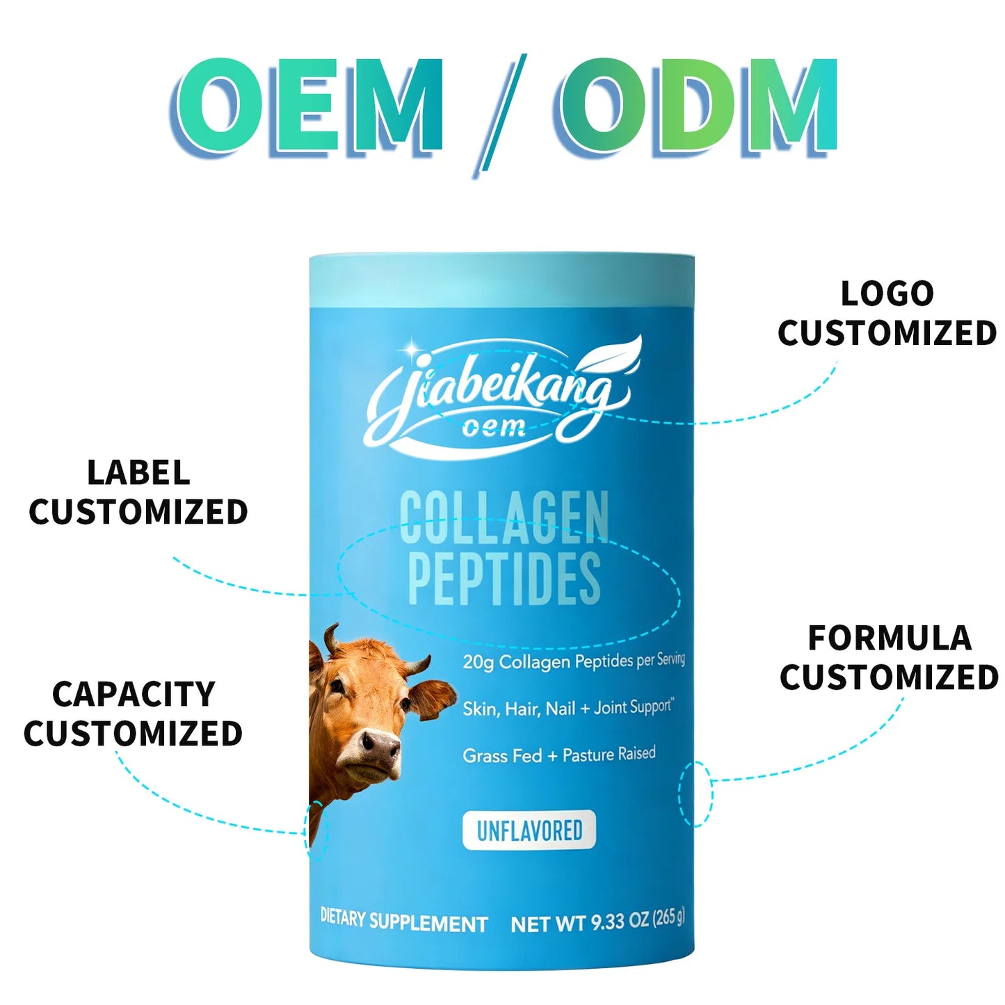 Grass Fed Collagen Peptides Powder Hydrolyzed Bovine Collagen Protein with Vitamin C Hyaluronic Acid Dietary Supplement