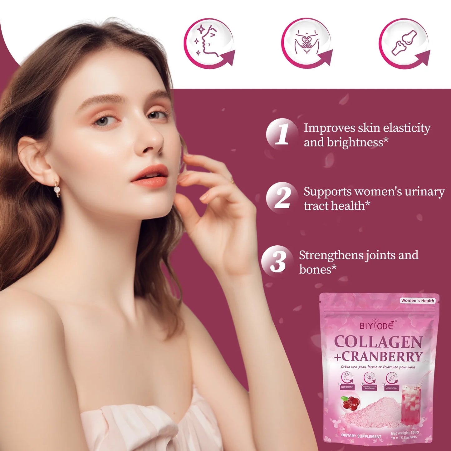 Custom Formula Collagen + Cranberry Powder for Women Beauty & Joint Support Sachet Drink Supplement OEM ODM Factory Supply