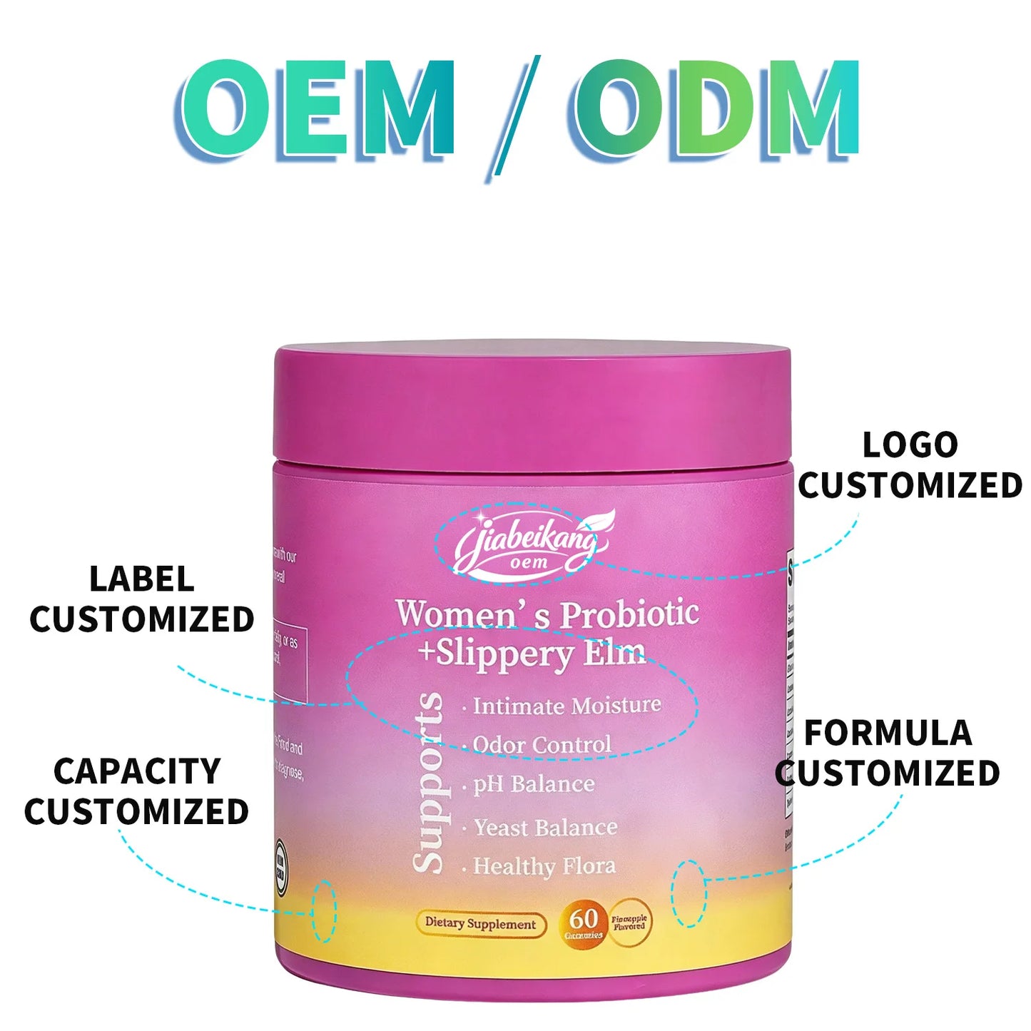 Women's Probiotic Gummies with Slippery Elm & Prebiotic XOS Feminine Balance Support OEM Private Label Supplement