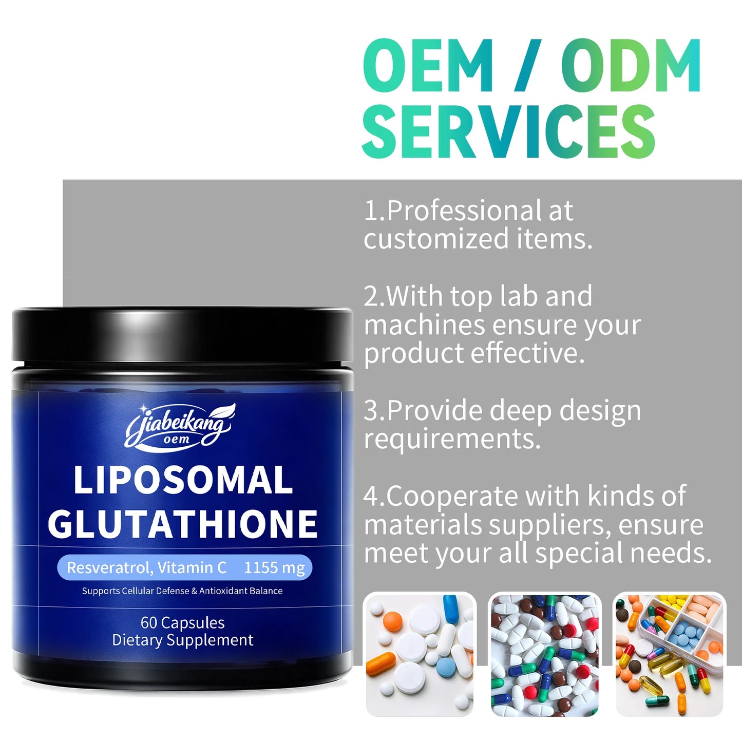 Private Label Liposomal Glutathione Capsules with Resveratrol Vitamin C Antioxidant Wellness Supplement OEM ODM Manufacturer