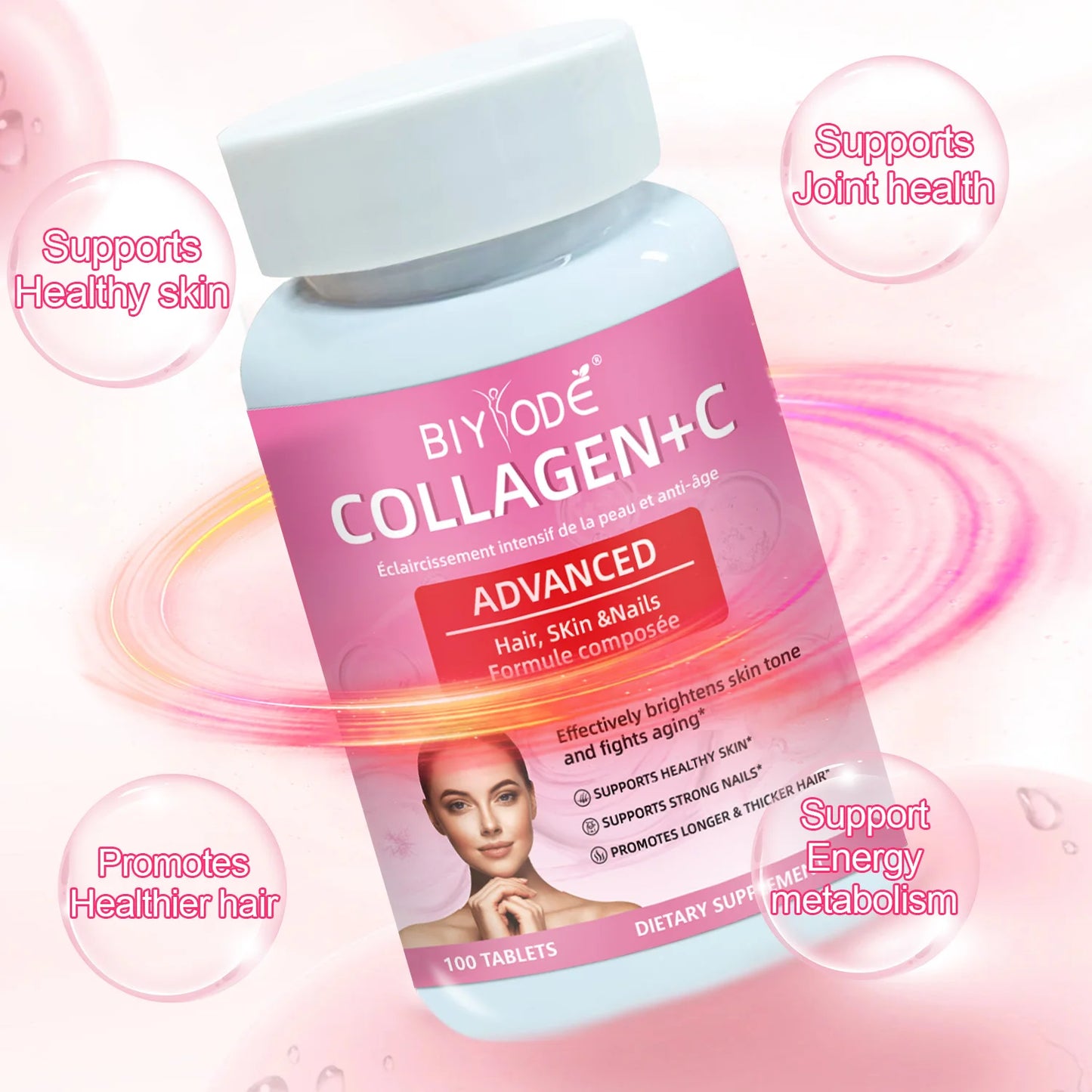 Collagen + Vitamin C Hair Skin Nails Tablets Skin Brightening OEM Private Label Wholesale
