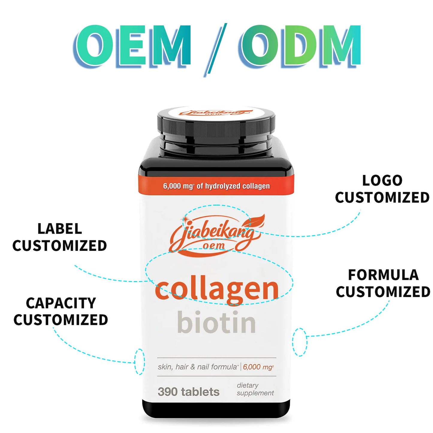 OEM Hydrolyzed Collagen Tablets with Vitamin C and Biotin Daily Beauty Support Supplement Private Label Formula