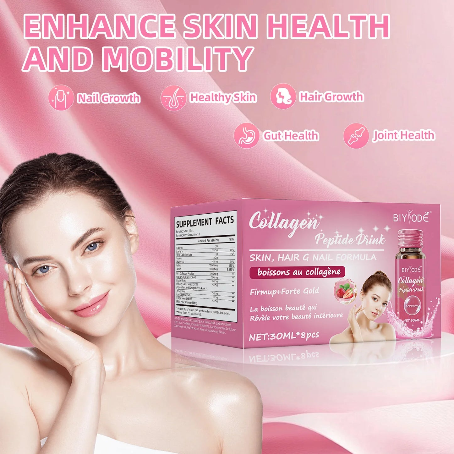 ODM Private Label Service Collagen Peptide Liquid Drink Supports Hair Skin and Nail Health