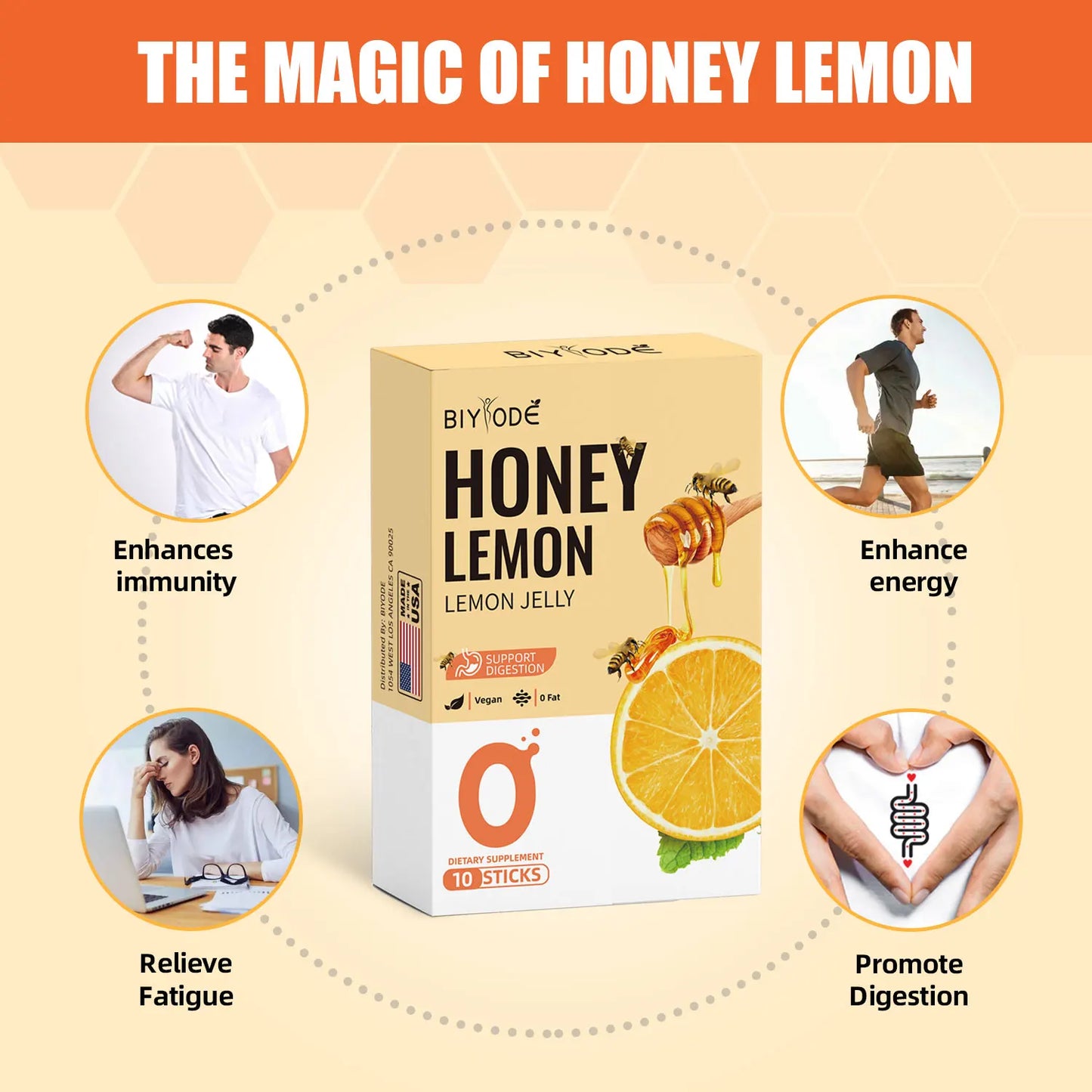 Honey Lemon Jelly Dietary Supplement Vegan 0 Fat Digestive Support Stick OEM Private Label