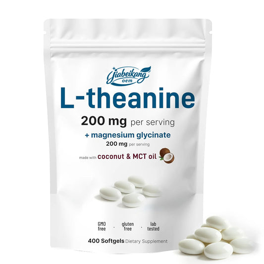 Private Label L-Theanine Magnesium Glycinate Softgels 2 in 1 Amino Acid Mineral Formula Coconut MCT Oil Supplement Manufacturer