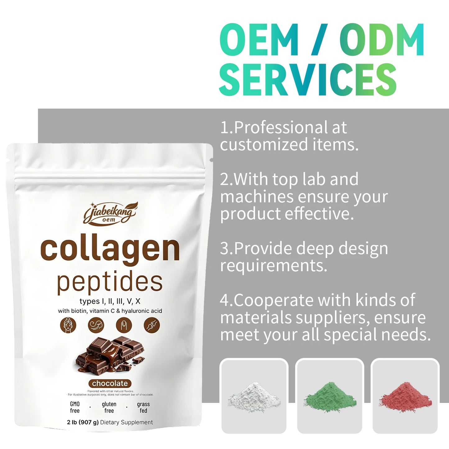 Chocolate Multi Collagen Peptides Powder Type I II III V X with Biotin Vitamin C Hyaluronic Acid 2lb Dietary Supplement