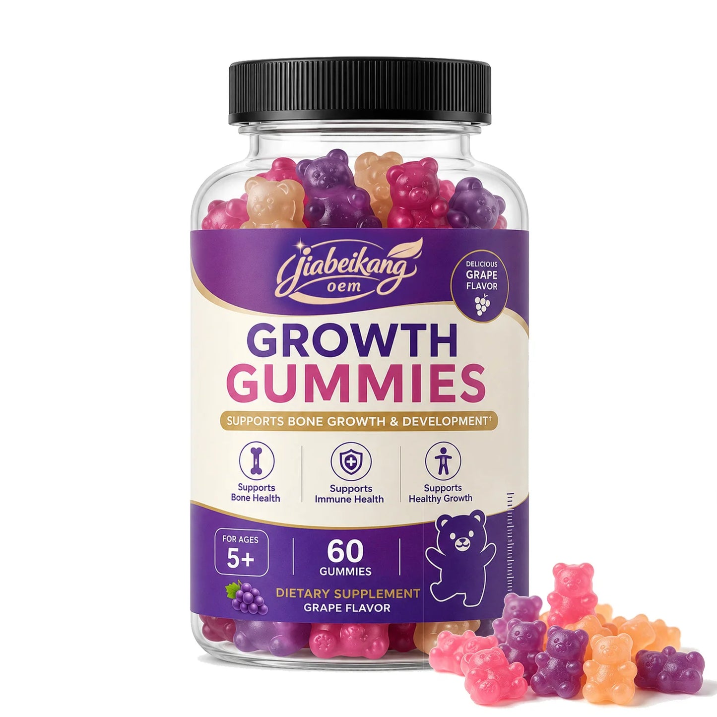 OEM Private Label Calcium Vitamin D K2 Gummies Grape Flavor Nutritional Supplement for Kids and Adults Custom Formula