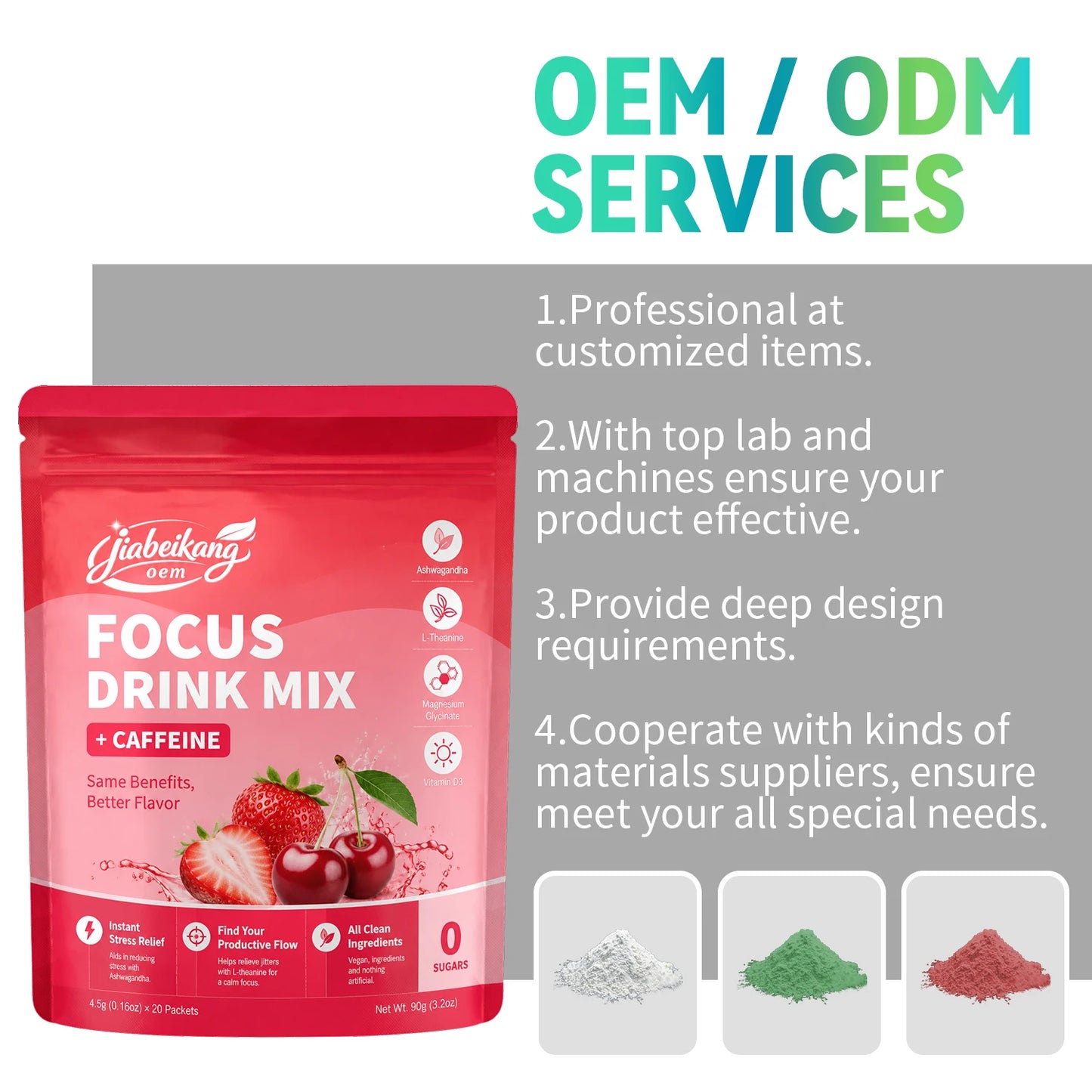 OEM Private Label Focus Support Drink Powder Stick Packs with Alpha GPC Lion's Mane L Theanine Energy Blend