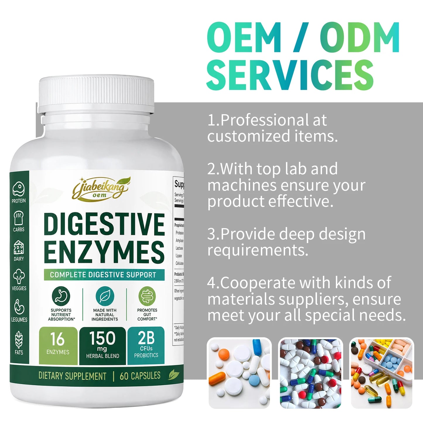 Custom Private Label Digestive Enzymes Capsules with Probiotic Blend and Herbal Complex Vegan Digestive Wellness Manufacturer