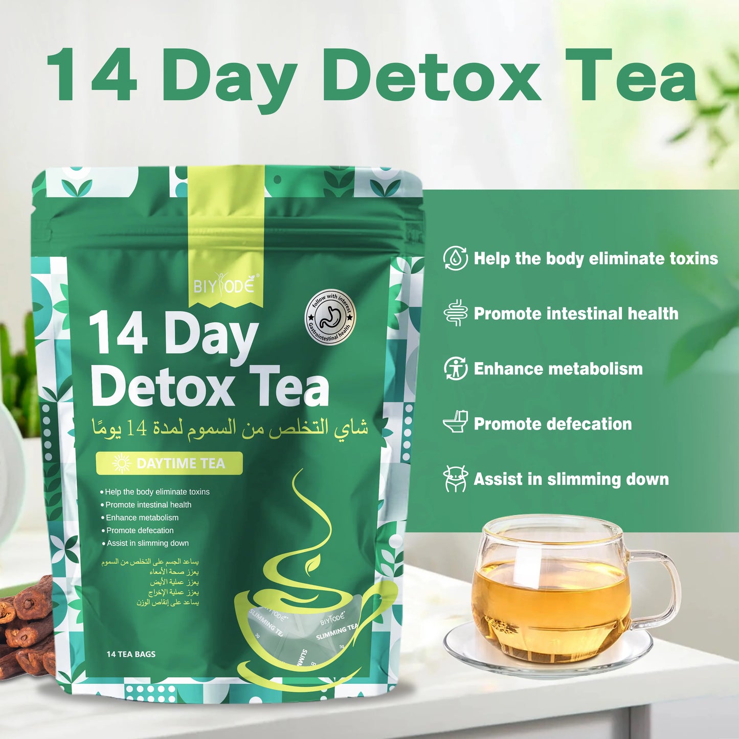 OEM ODM Private Label Detox Tea Bags with Green Tea Dandelion Root and Ginger for Metabolism Boost and Body Shaping
