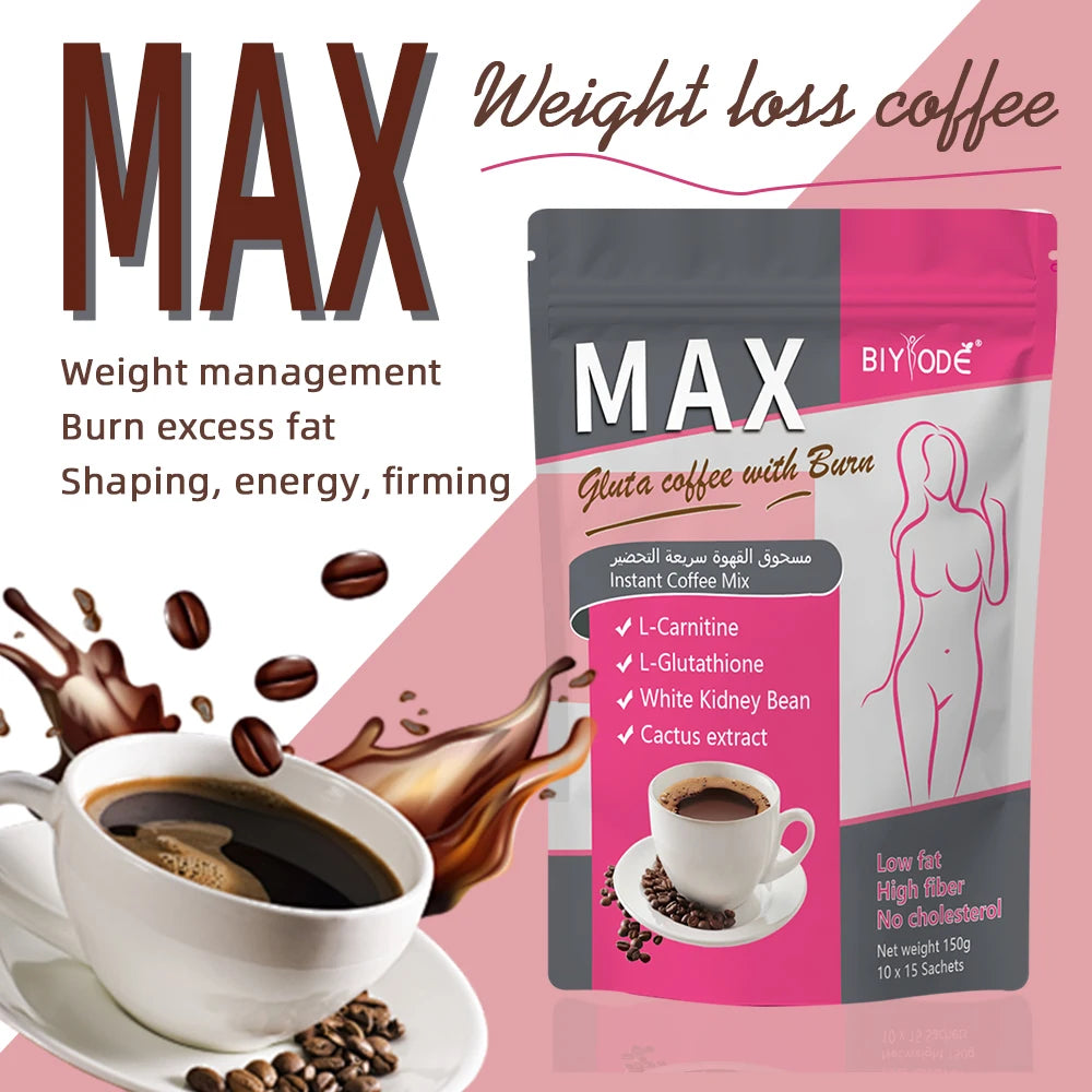 OEM Factory Max Slimming Coffee Powder Herbal Supplement Sachet Packaging Metabolism Support COA ISO HALAL