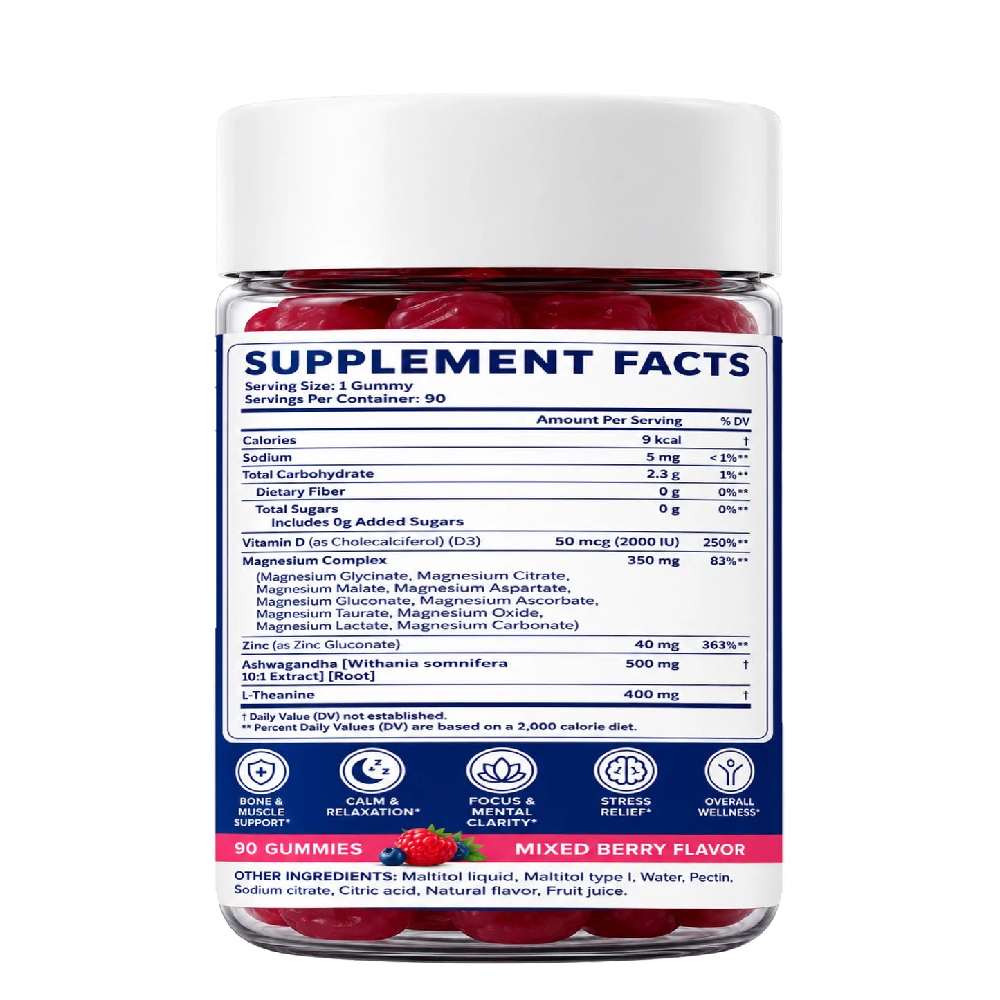 Magnesium Complex Gummies Vegan Sugar Free Mineral Supplement with D3 Zinc L Theanine Ashwagandha OEM ODM Private Label
